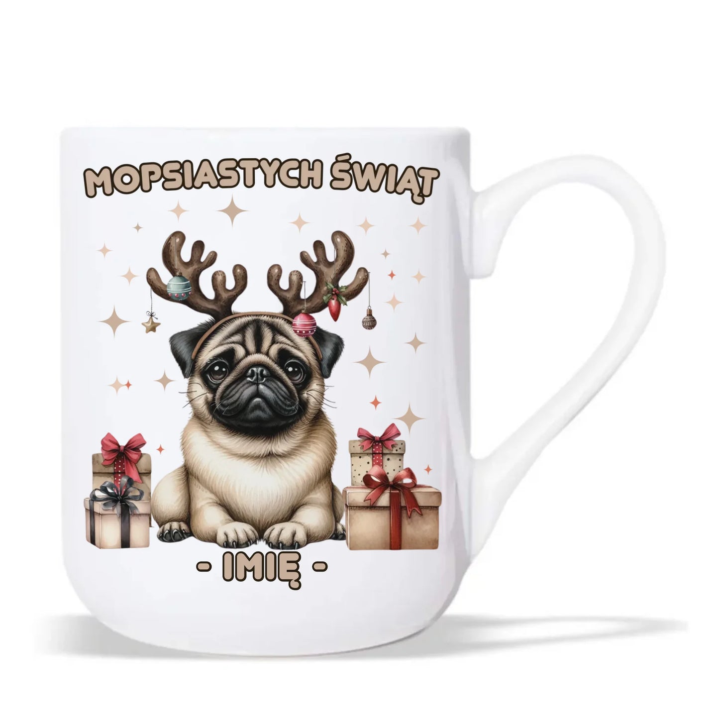 Kubek elegant świąteczny - Mops Mopsiastych świąt - personalizowany BN91 - StoryCups.pl