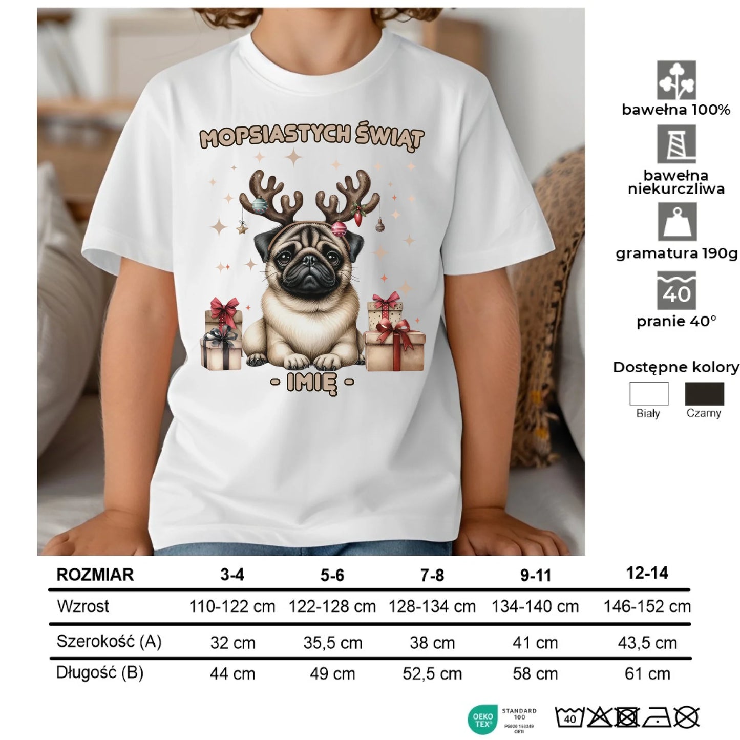 Koszulka dziecięca świąteczna - Mops Mopsiastych świąt - personalizowana BN91 - StoryCups.pl