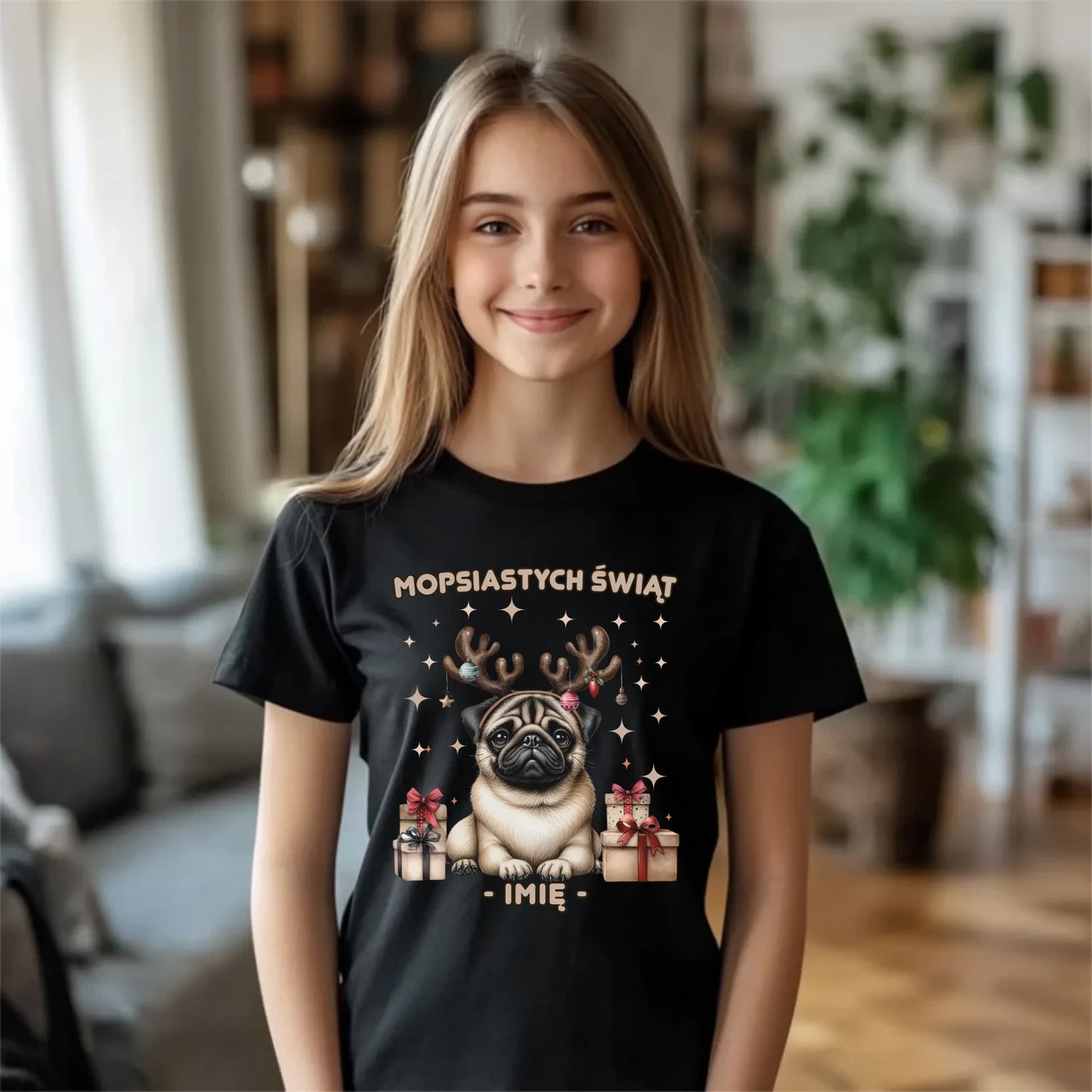 Koszulka dziecięca świąteczna - Mops Mopsiastych świąt - personalizowana BN91 - StoryCups.pl