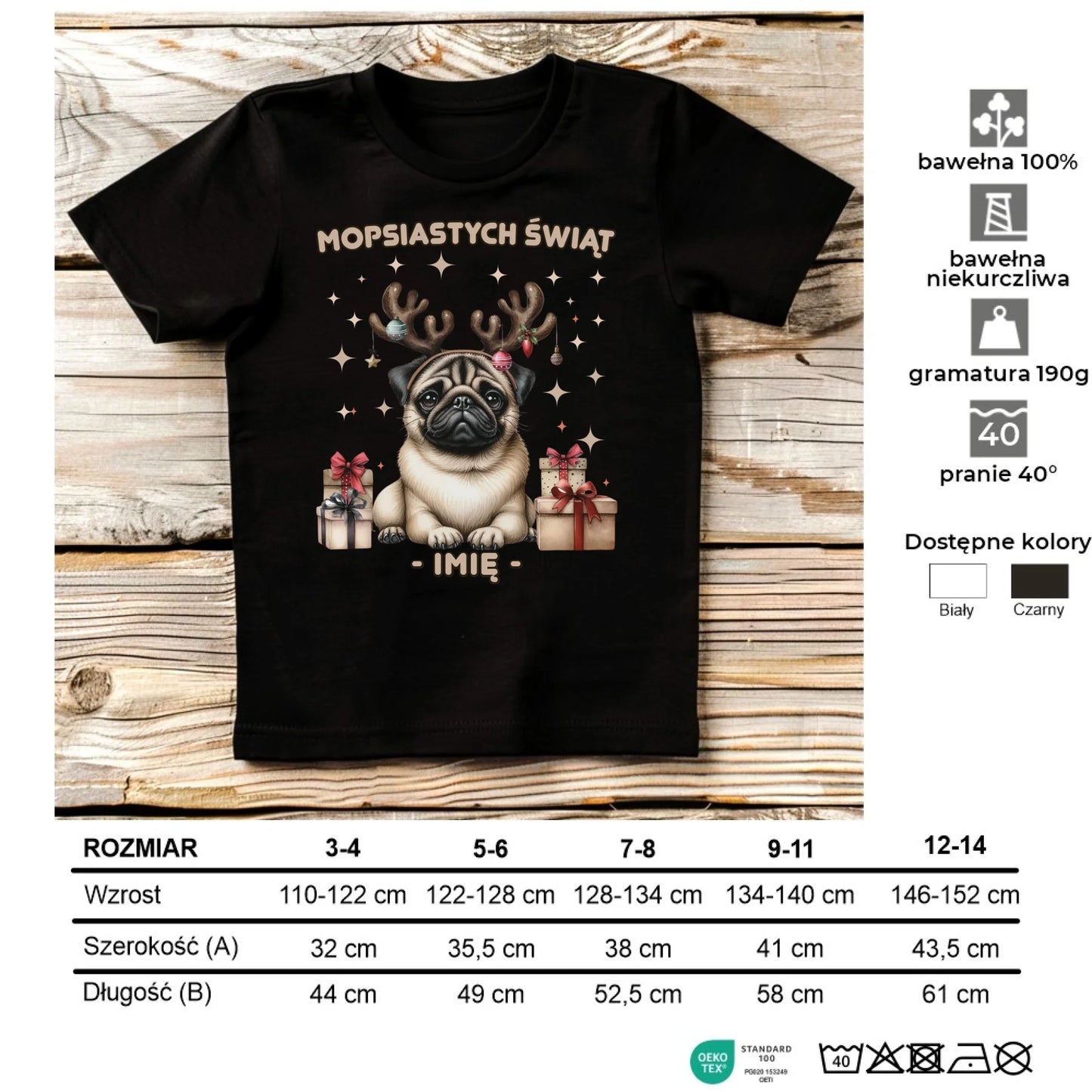 Koszulka dziecięca świąteczna - Mops Mopsiastych świąt - personalizowana BN91 - StoryCups.pl