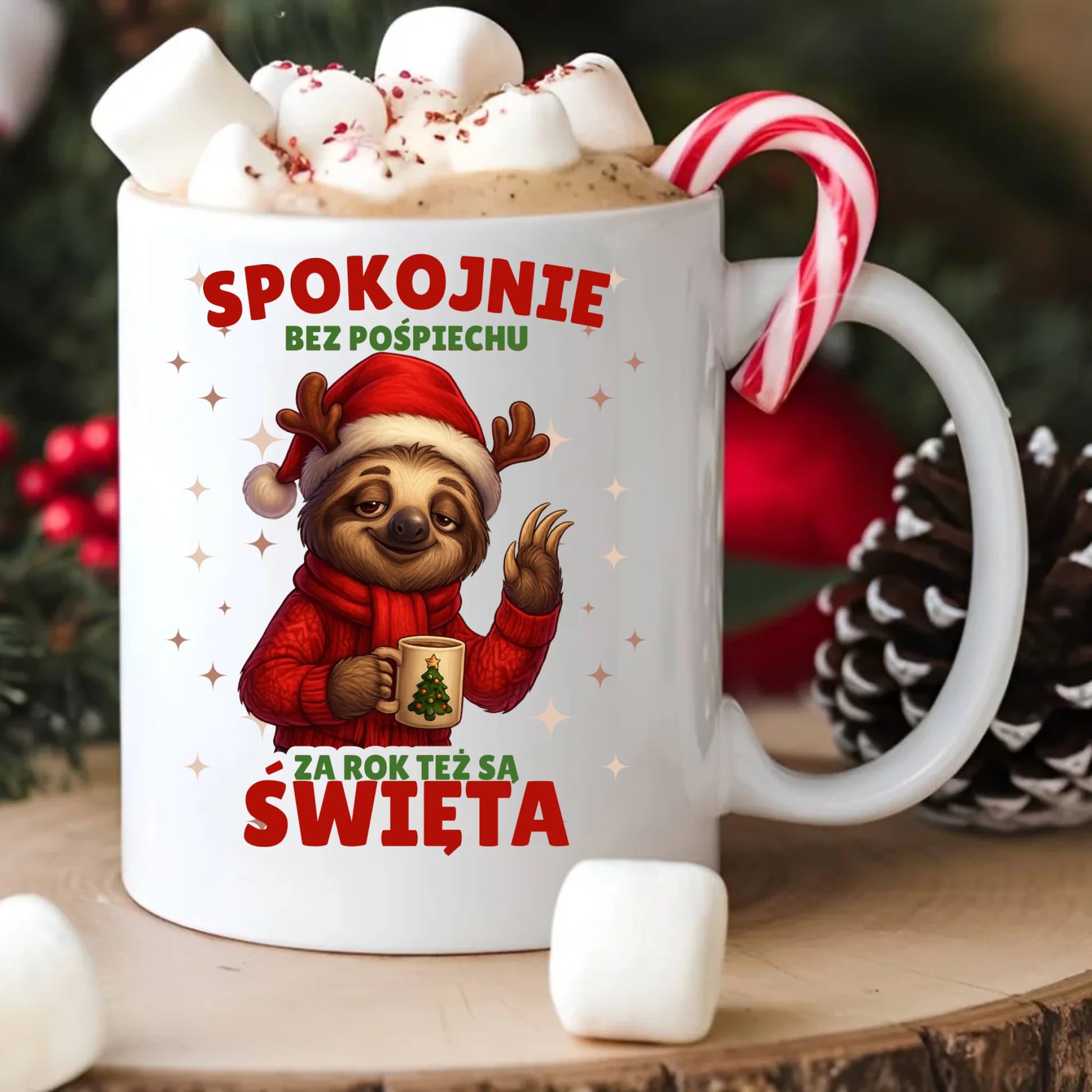 Kubek świąteczny - Leniwiec Za rok też są święta BN92 - StoryCups.pl
