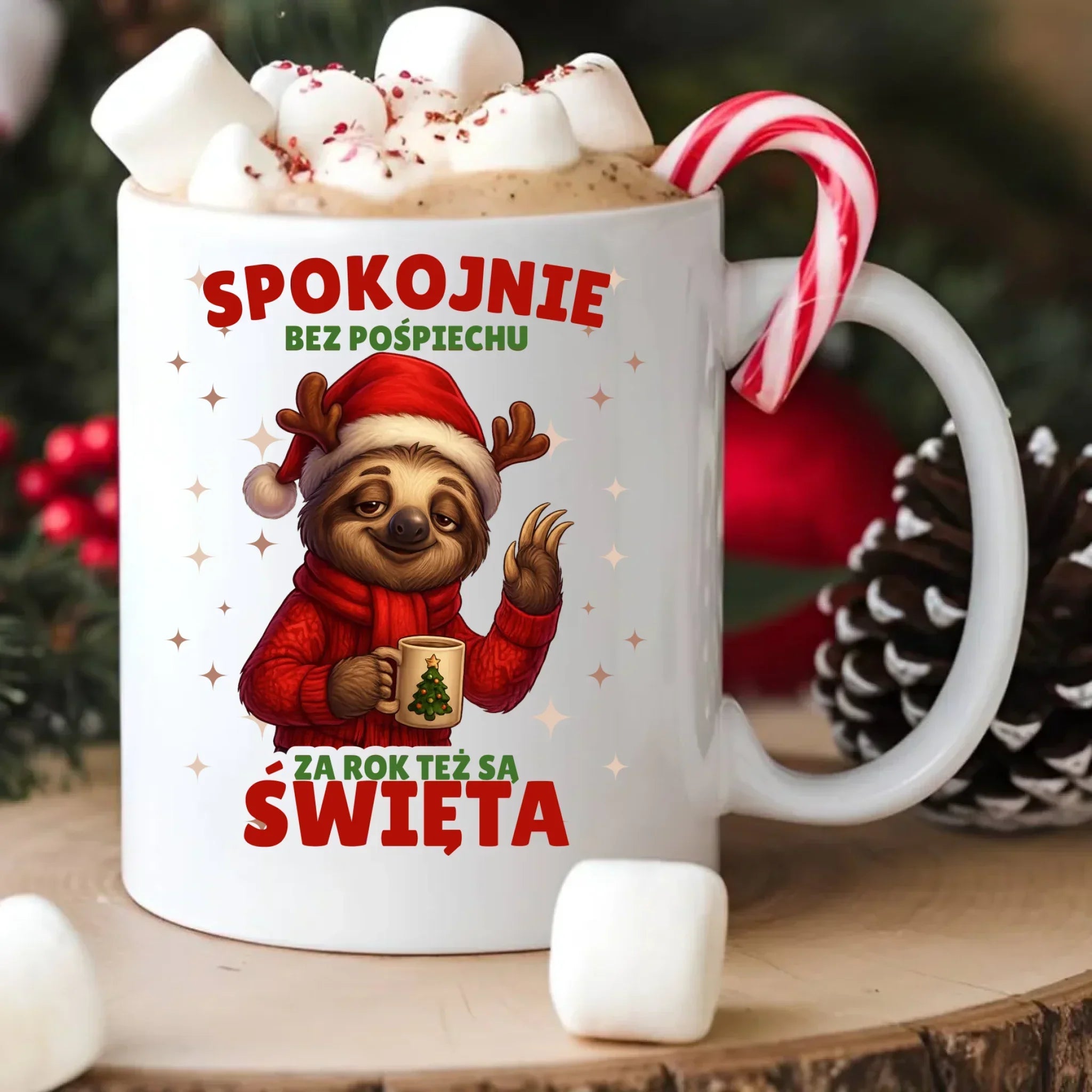 Kubek świąteczny - Leniwiec Za rok też są święta BN92 - StoryCups.pl
