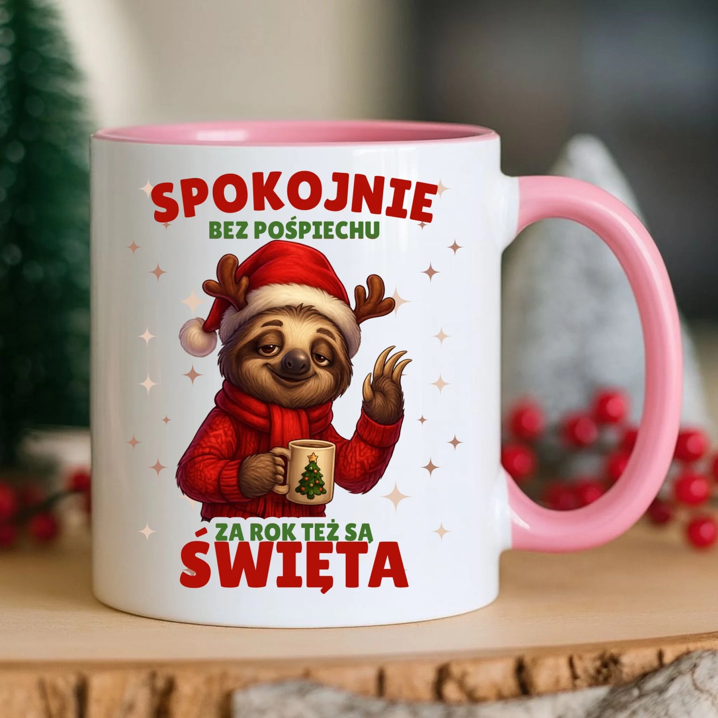 Kubek świąteczny - Leniwiec Za rok też są święta BN92 - StoryCups.pl