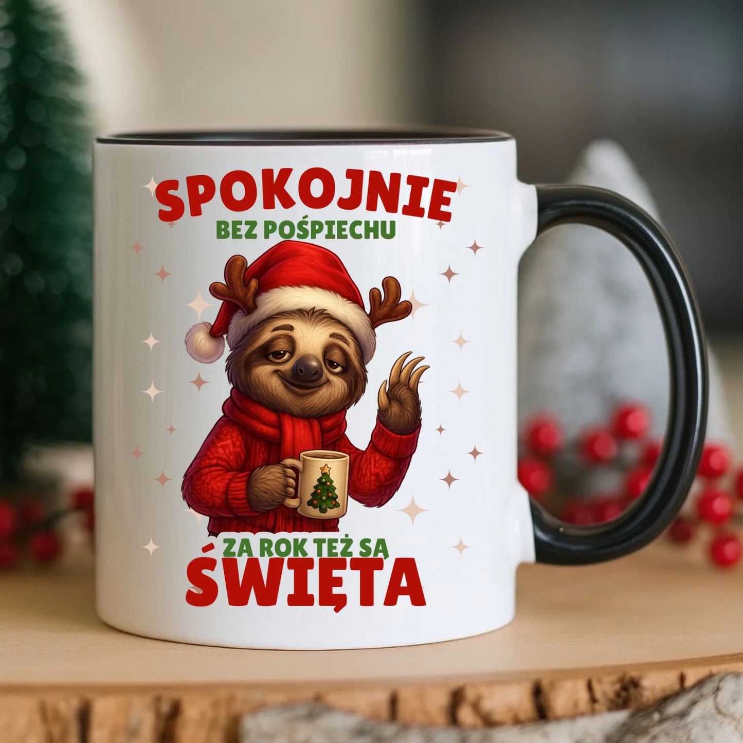 Kubek świąteczny - Leniwiec Za rok też są święta BN92 - StoryCups.pl