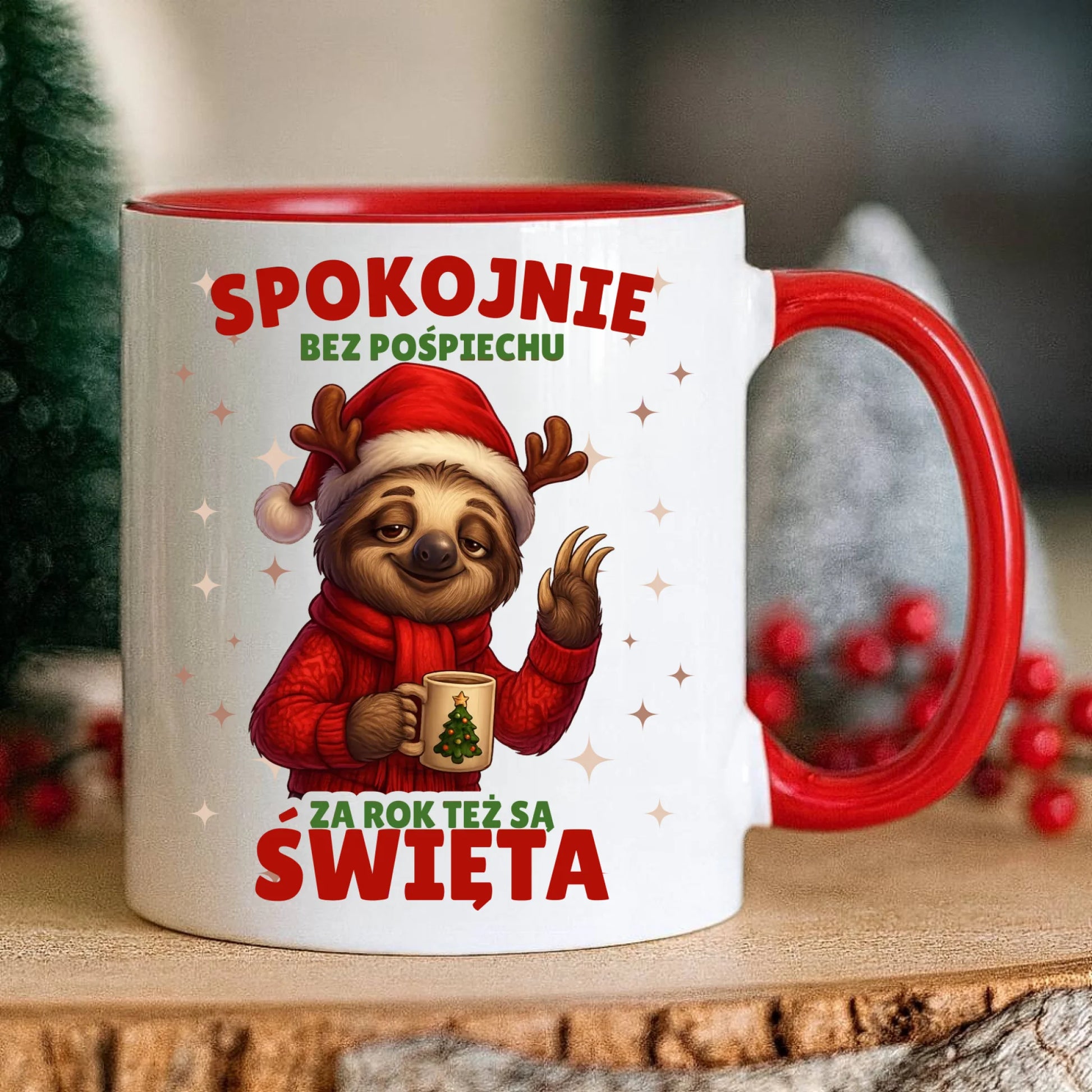 Kubek świąteczny - Leniwiec Za rok też są święta BN92 - StoryCups.pl