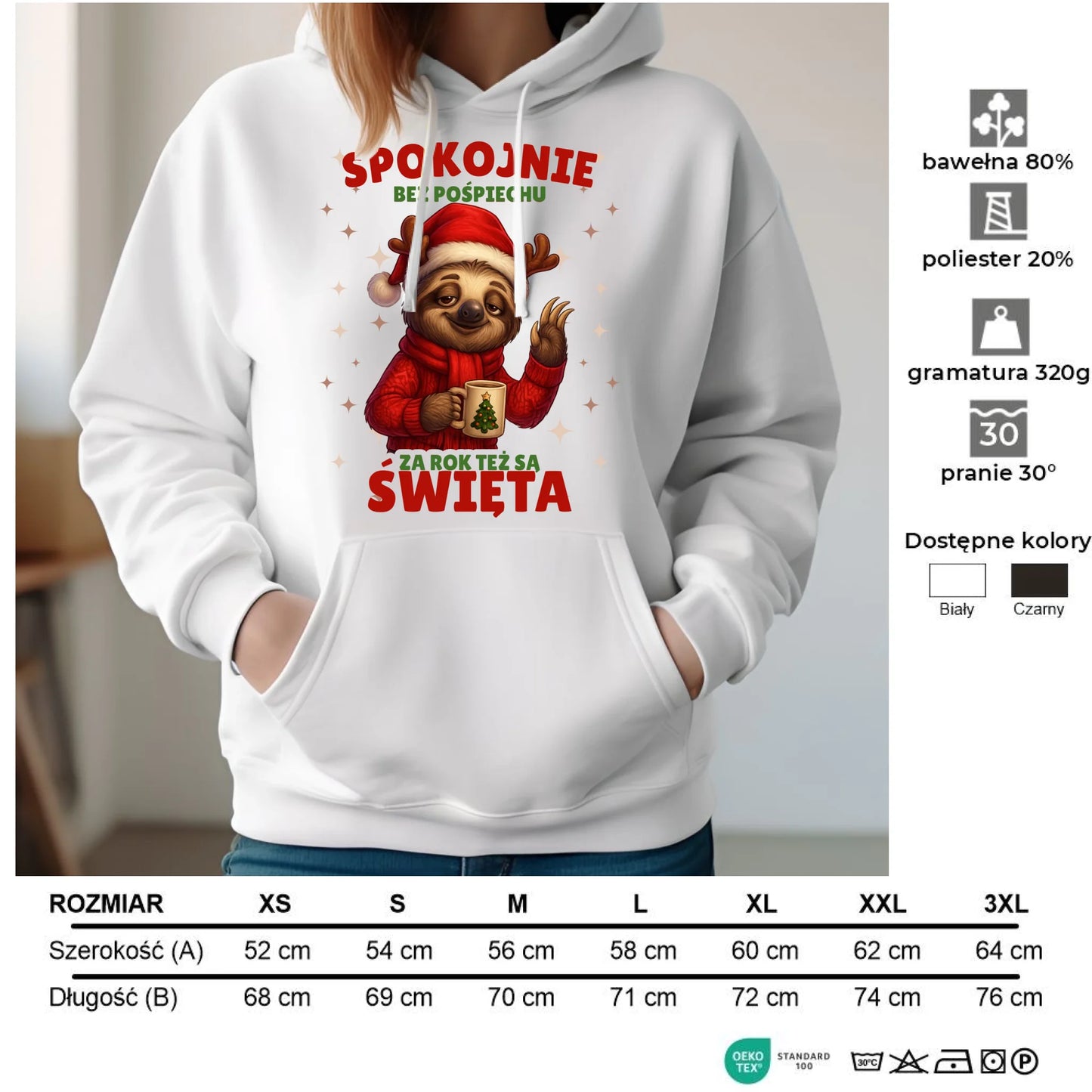 Bluza damska z kapturem świąteczna - Leniwiec Za rok też są święta BN92 - StoryCups.pl