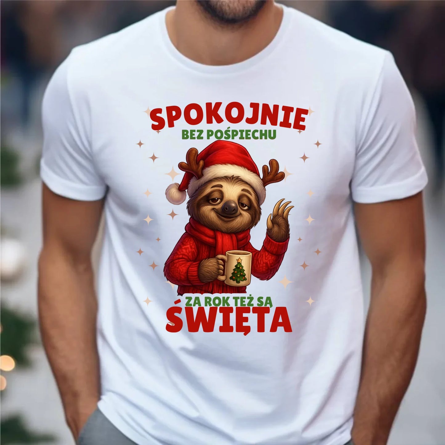 Koszulka męska świąteczna - Leniwiec Za rok też są święta BN92 - StoryCups.pl