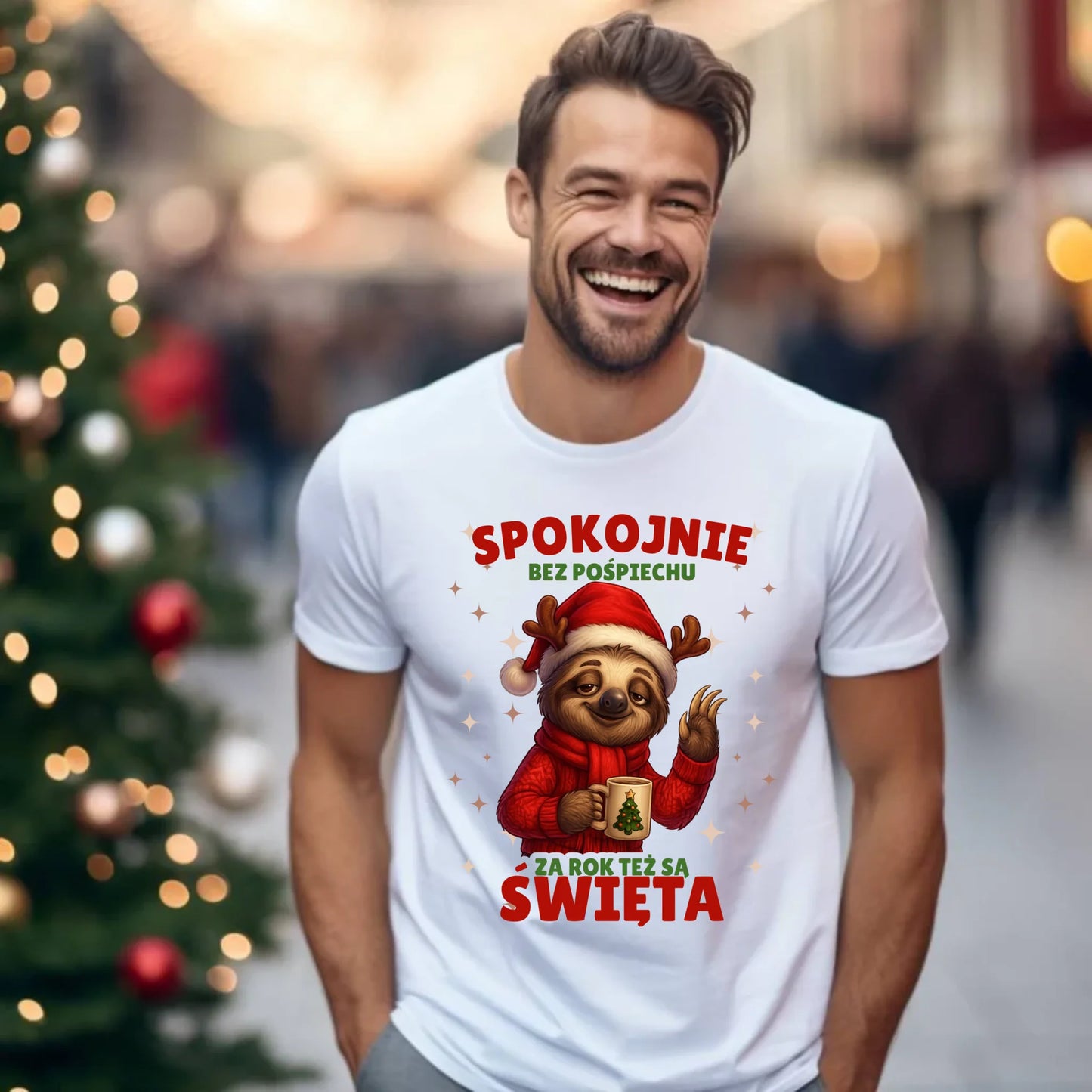 Koszulka męska świąteczna - Leniwiec Za rok też są święta BN92 - StoryCups.pl