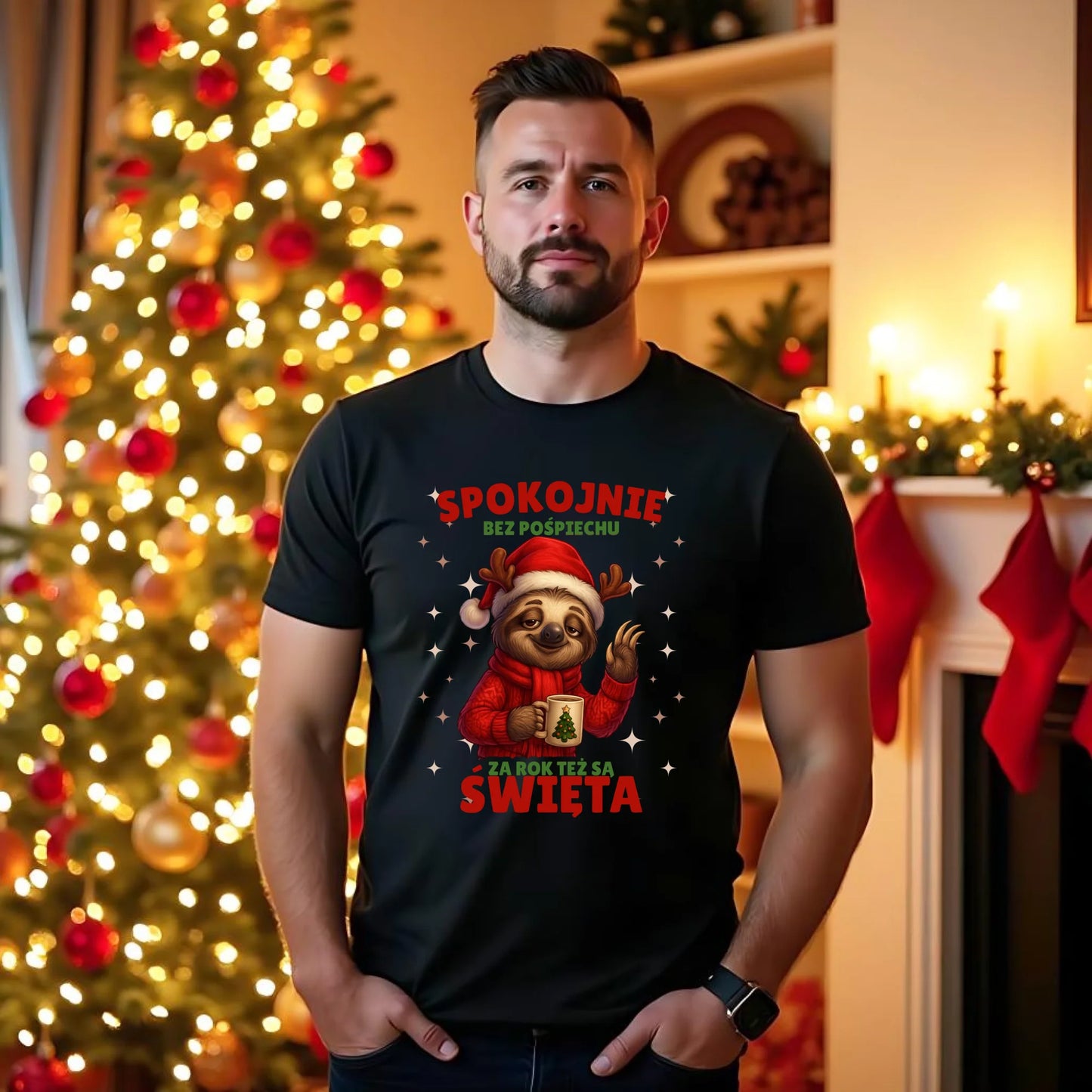Koszulka męska świąteczna - Leniwiec Za rok też są święta BN92 - StoryCups.pl