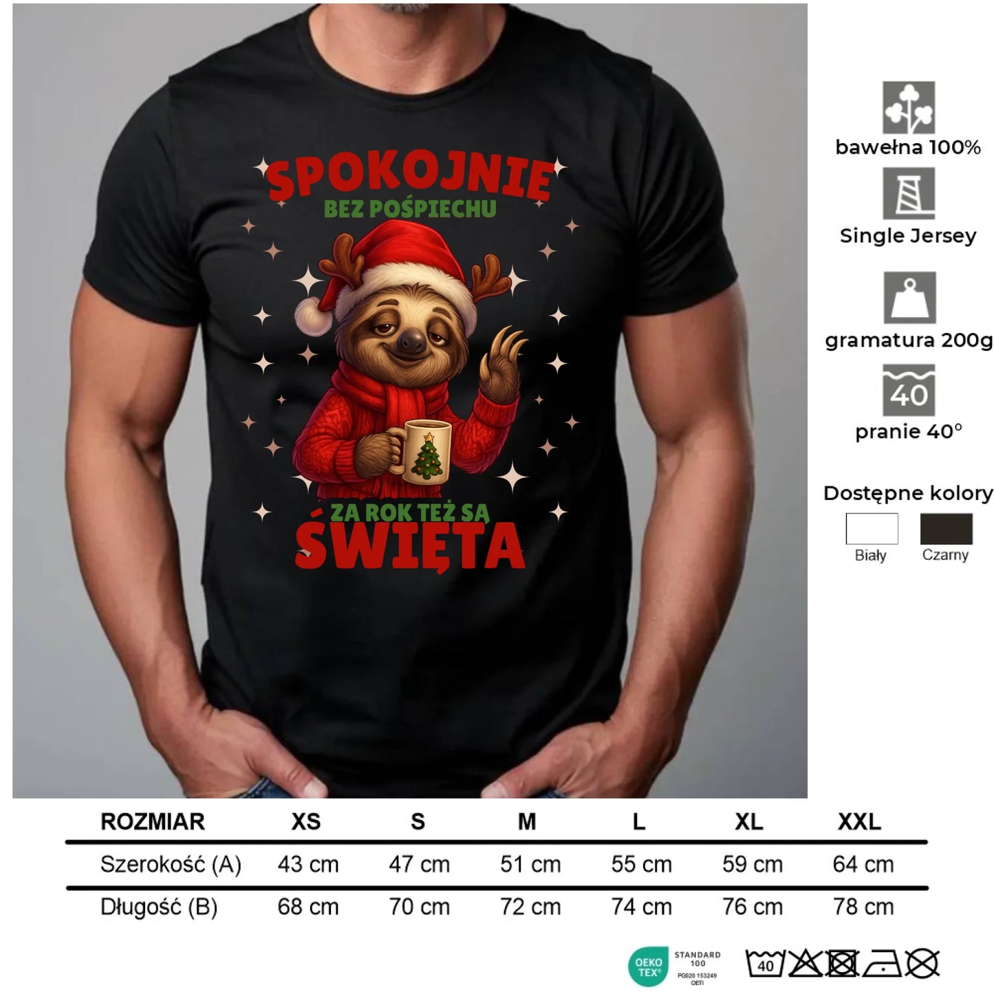 Koszulka męska świąteczna - Leniwiec Za rok też są święta BN92 - StoryCups.pl