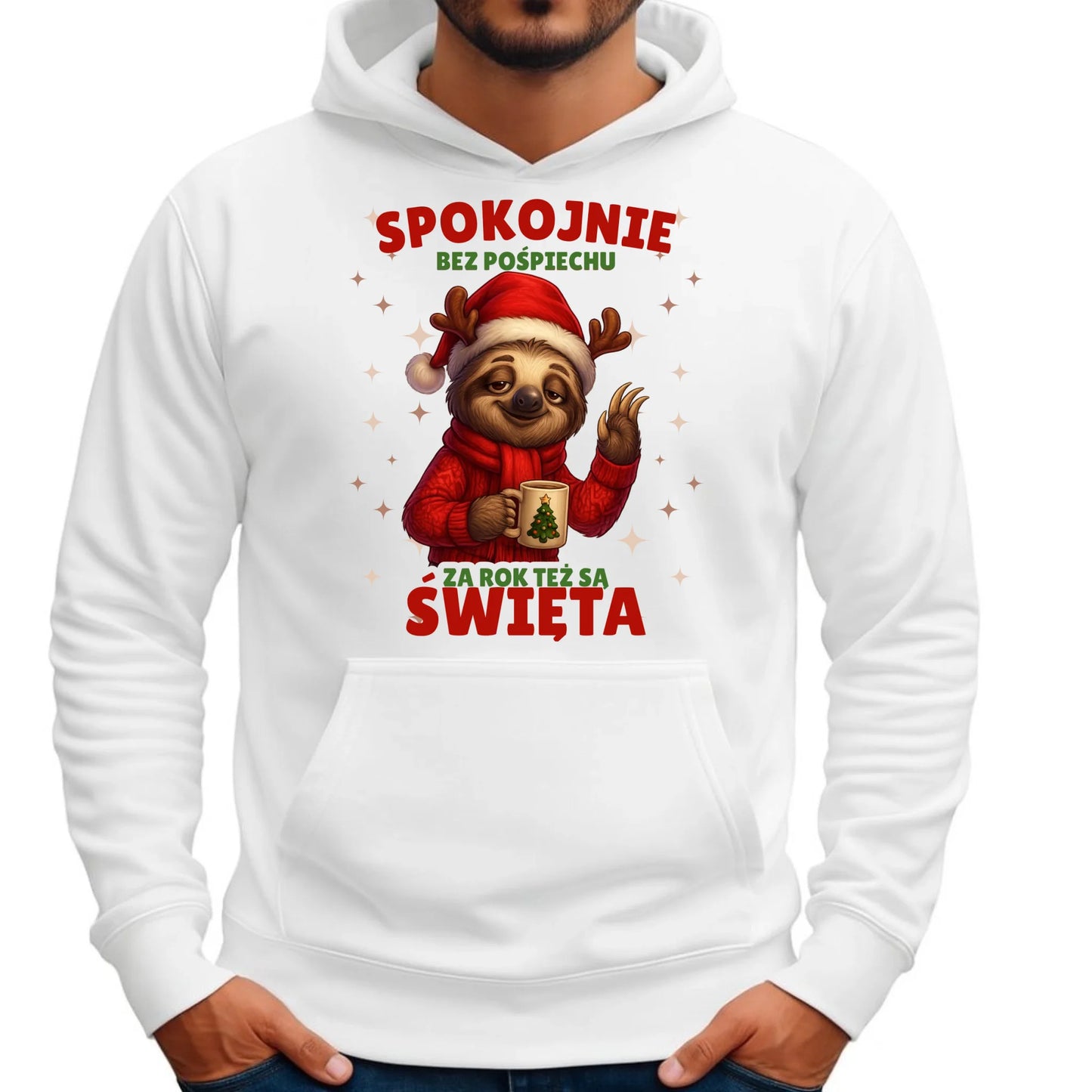 Bluza męska z kapturem świąteczna - Leniwiec Za rok też są święta BN92 - StoryCups.pl