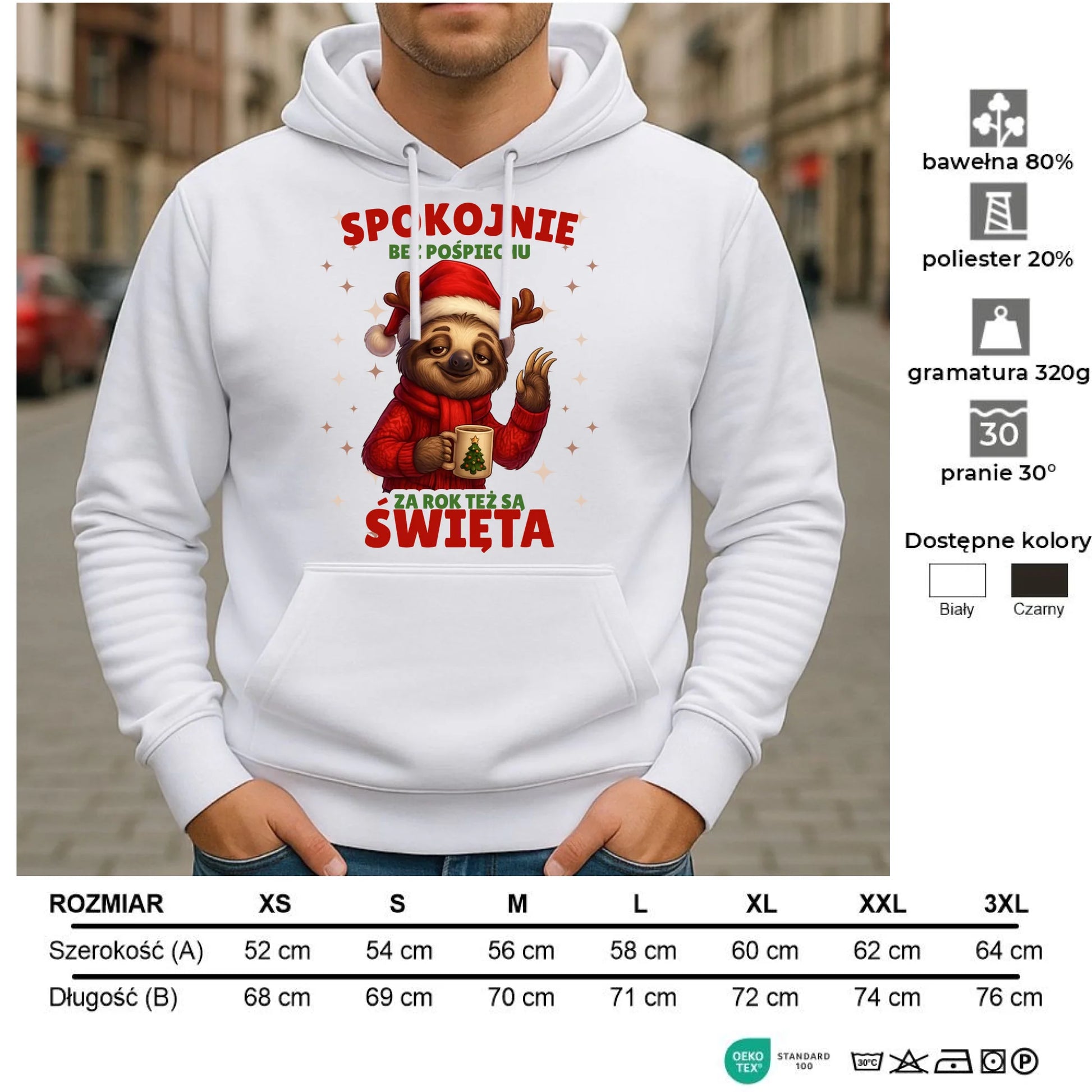 Bluza męska z kapturem świąteczna - Leniwiec Za rok też są święta BN92 - StoryCups.pl