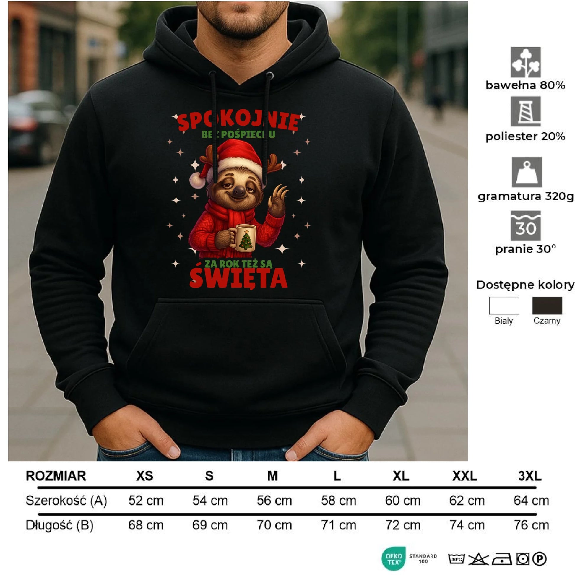 Bluza męska z kapturem świąteczna - Leniwiec Za rok też są święta BN92 - StoryCups.pl