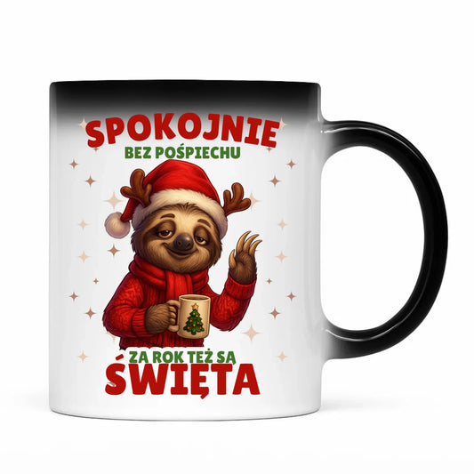 Kubek magiczny świąteczny - Leniwiec Za rok też są święta BN92 - StoryCups.pl