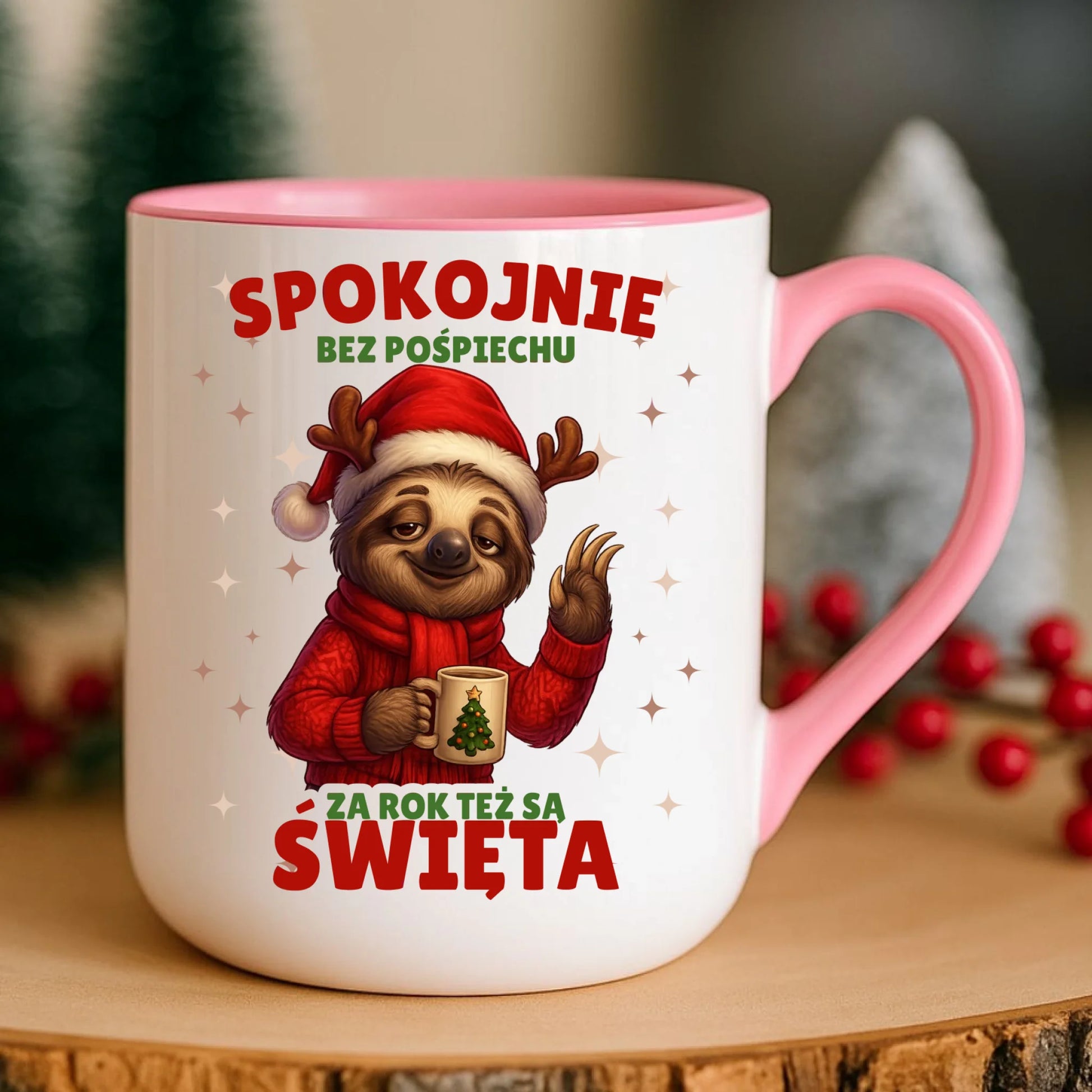 Kubek elegant świąteczny - Leniwiec Za rok też są święta BN92 - StoryCups.pl