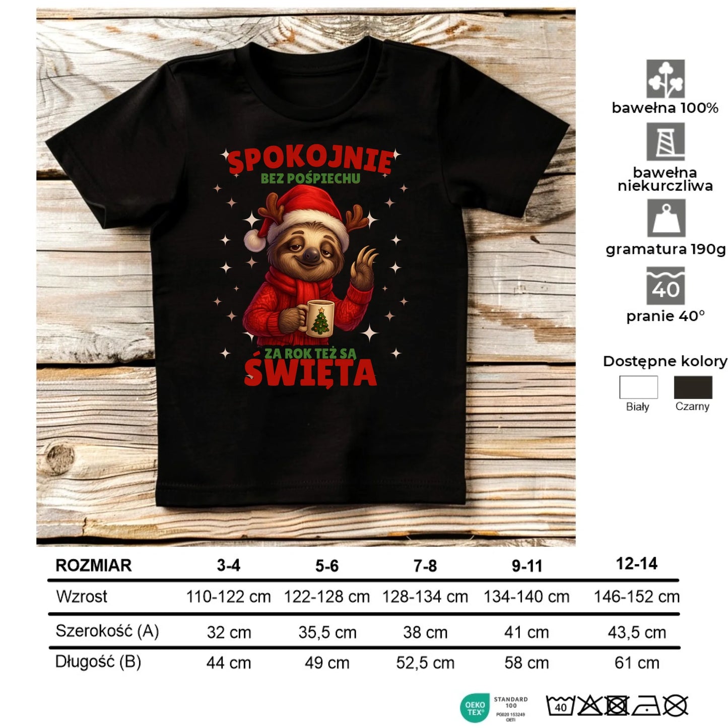 Koszulka dziecięca świąteczna - Leniwiec Za rok też są święta BN92 - StoryCups.pl