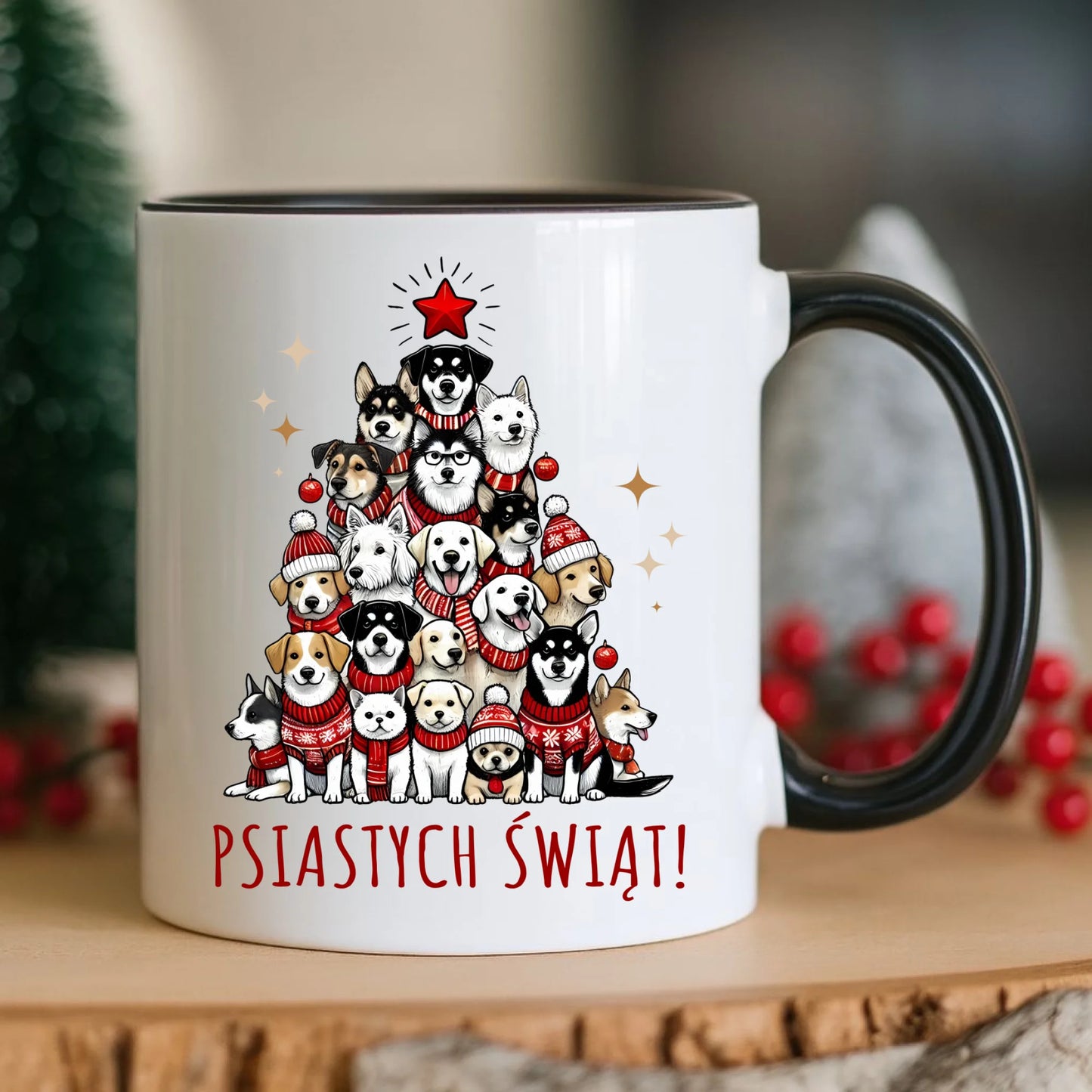 Kubek świąteczny - Psia choinka Psiastych Świąt BN90 - StoryCups.pl