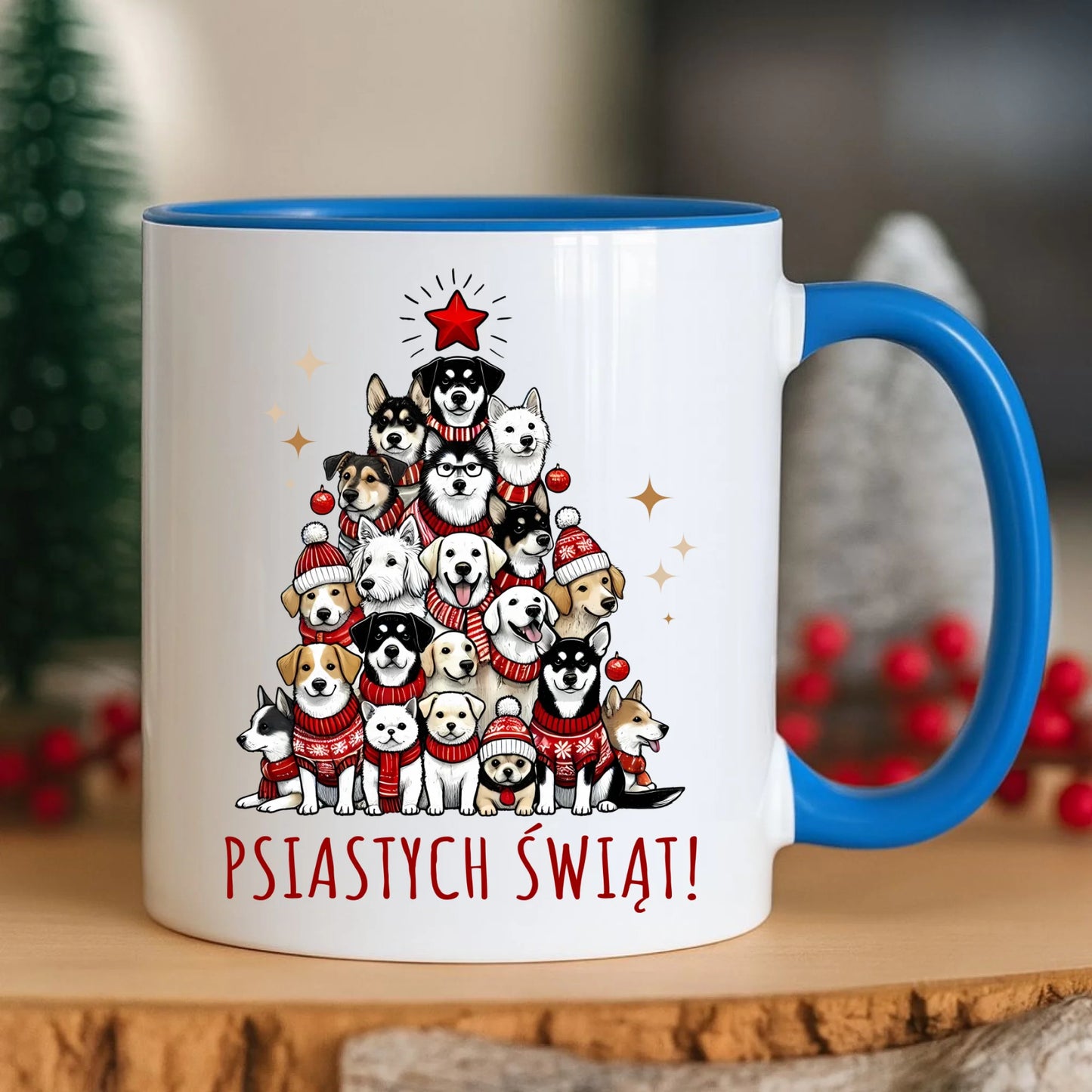Kubek świąteczny - Psia choinka Psiastych Świąt BN90 - StoryCups.pl