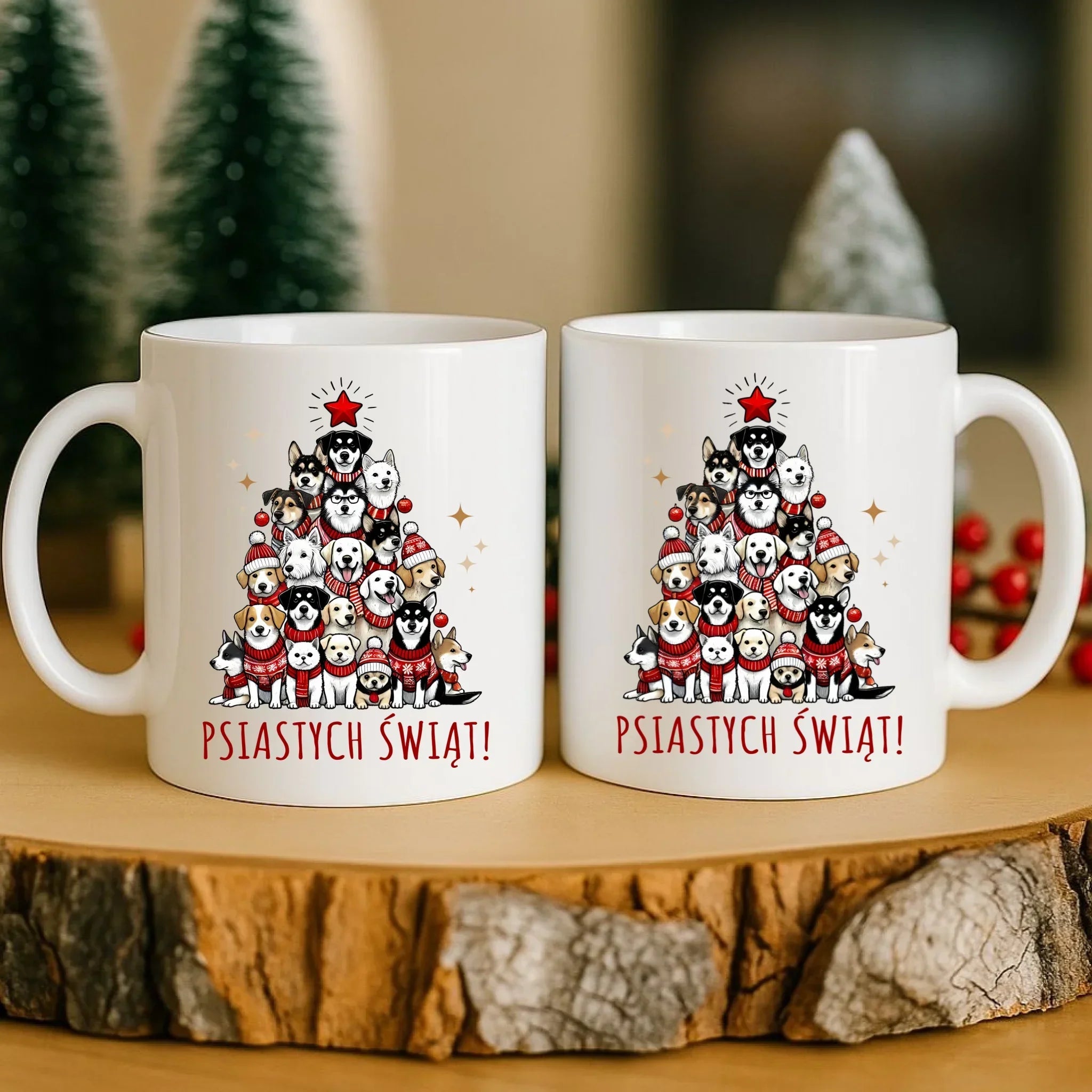 Kubek świąteczny - Psia choinka Psiastych Świąt BN90 - StoryCups.pl