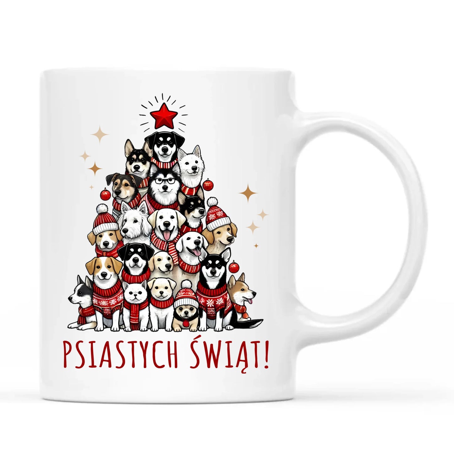 Kubek świąteczny - Psia choinka Psiastych Świąt BN90 - StoryCups.pl