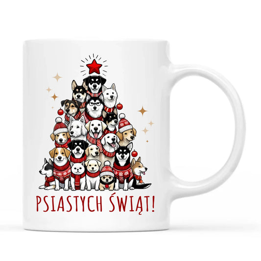 Kubek świąteczny - Psia choinka Psiastych Świąt BN90 - StoryCups.pl