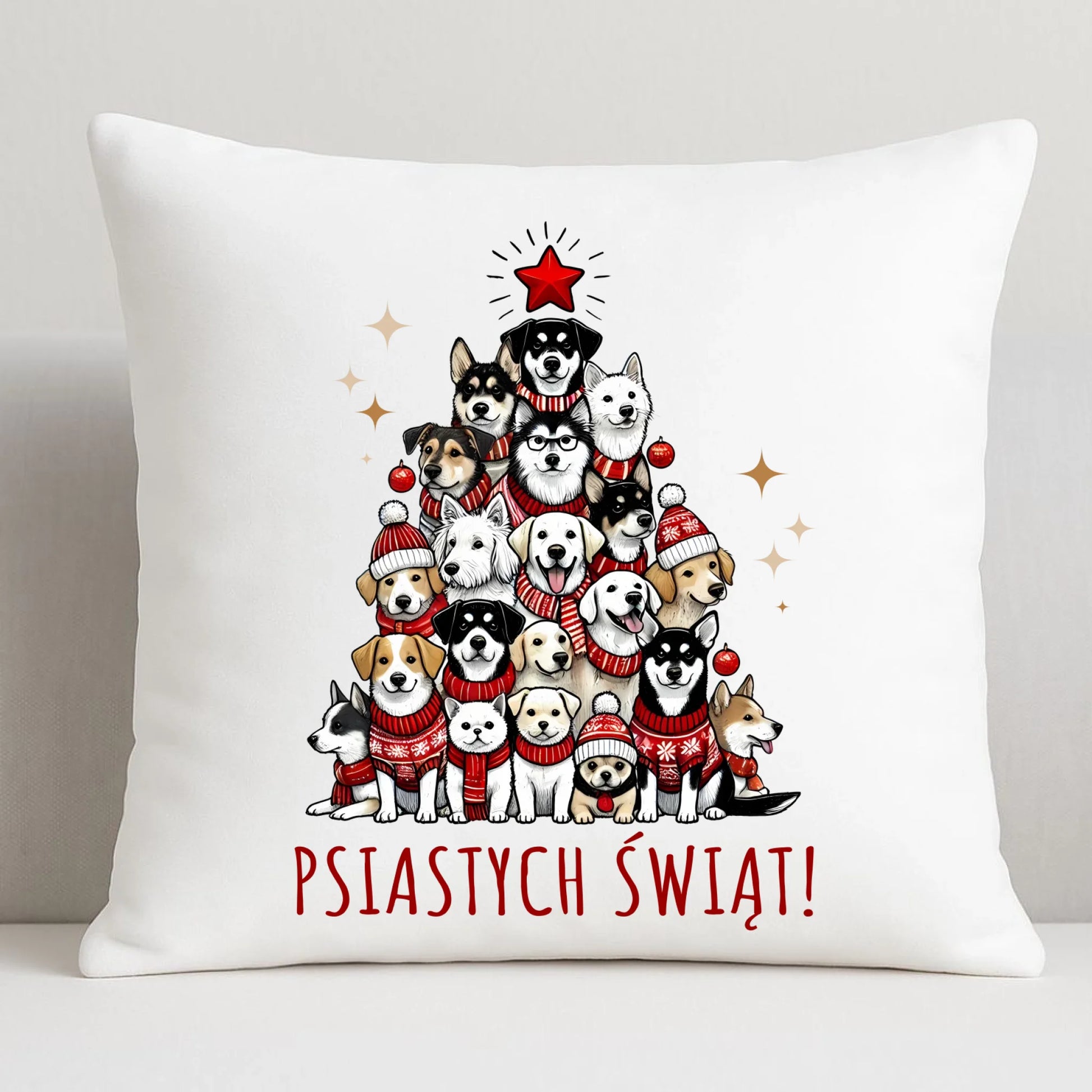 Poduszka świąteczna - Psia choinka Psiastych Świąt BN90 - StoryCups.pl