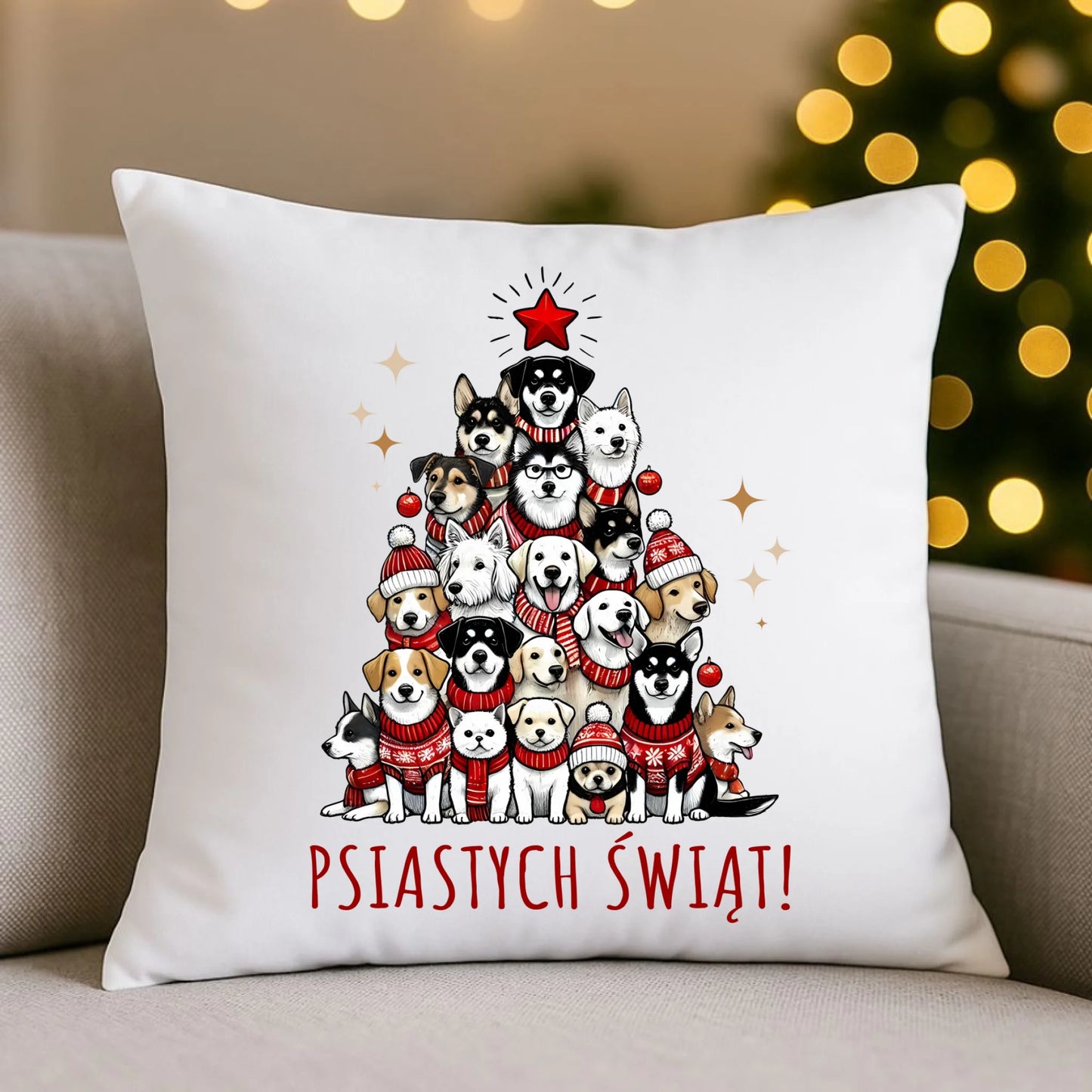 Poduszka świąteczna - Psia choinka Psiastych Świąt BN90 - StoryCups.pl