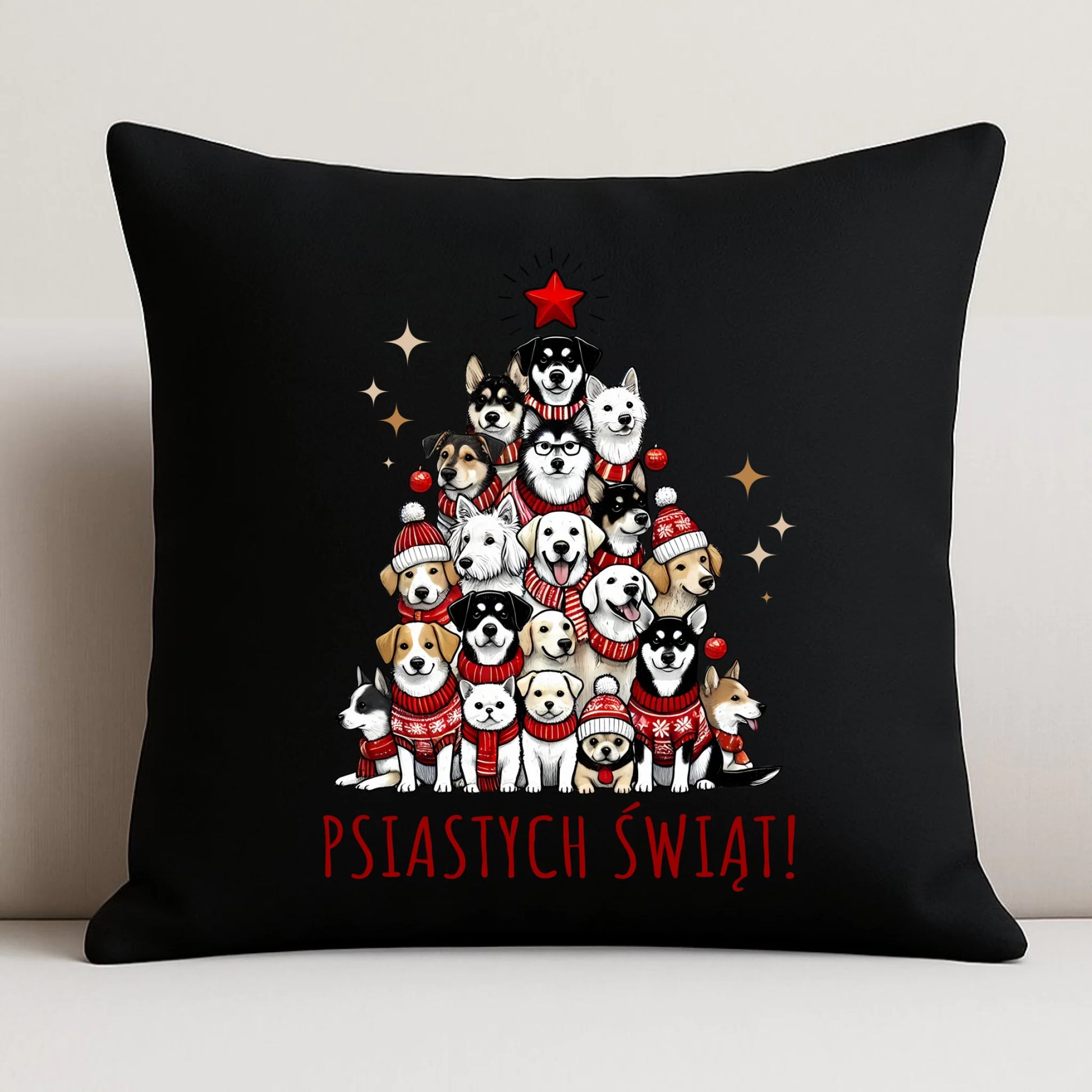 Poduszka dekoracyjna świąteczna - Psia choinka Psiastych Świąt BN90 - StoryCups.pl