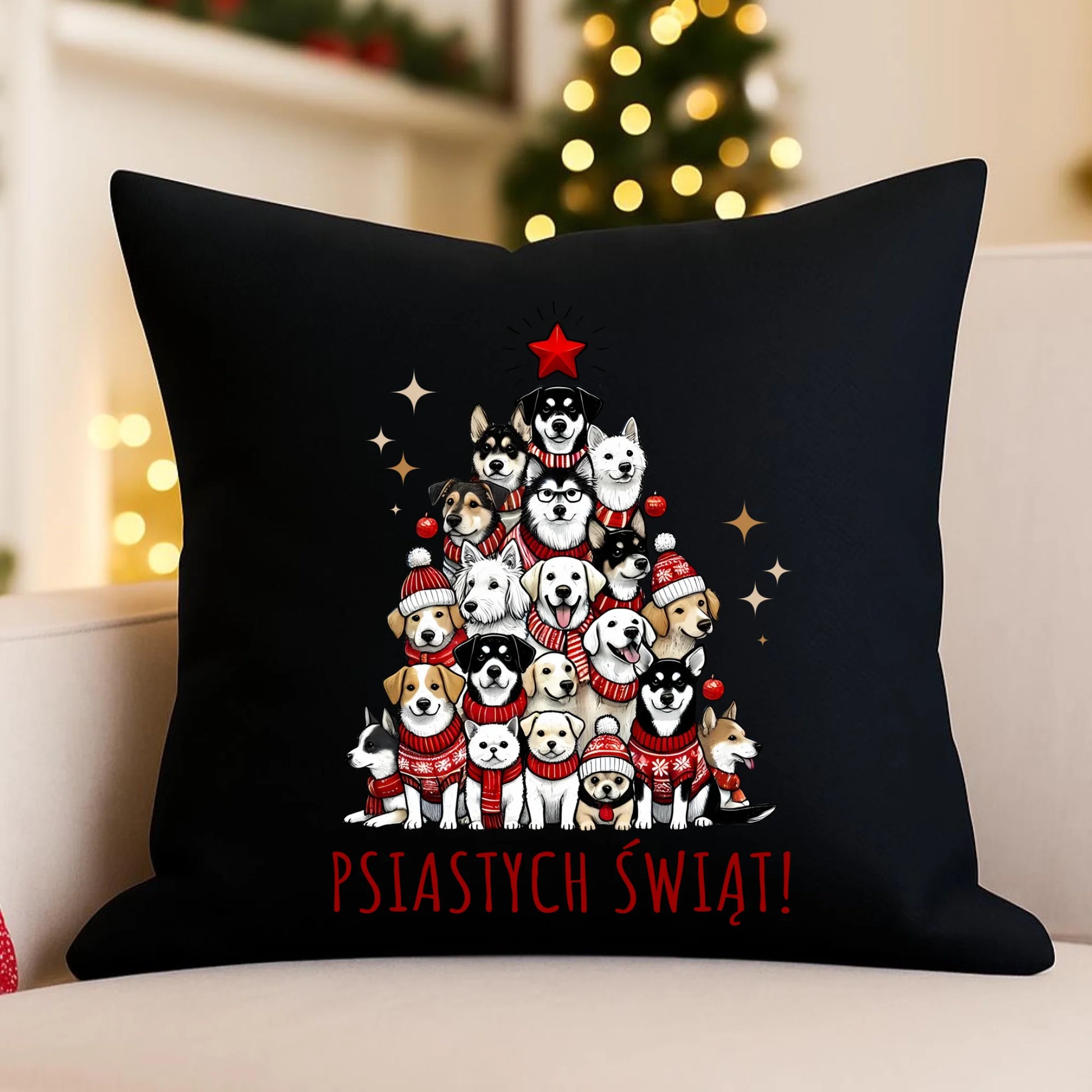 Poduszka dekoracyjna świąteczna - Psia choinka Psiastych Świąt BN90 - StoryCups.pl