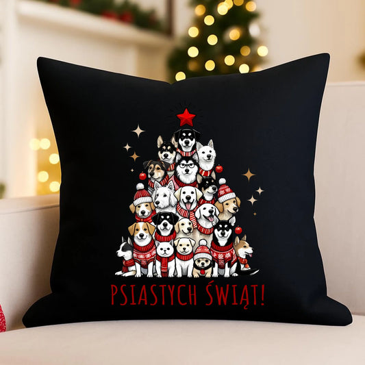 Poduszka dekoracyjna świąteczna - Psia choinka Psiastych Świąt BN90 - StoryCups.pl
