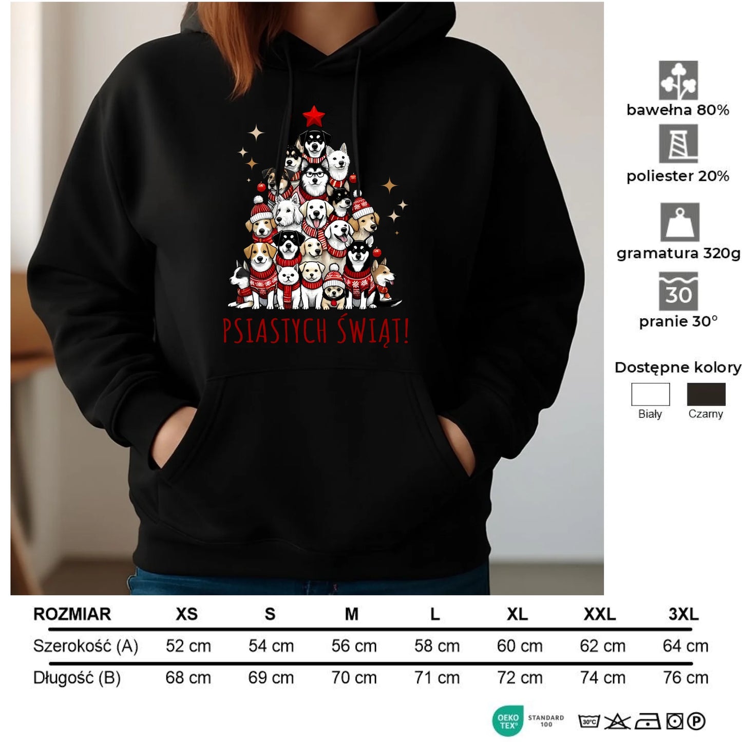 Bluza damska z kapturem świąteczna - Psia choinka Psiastych Świąt BN90 - StoryCups.pl