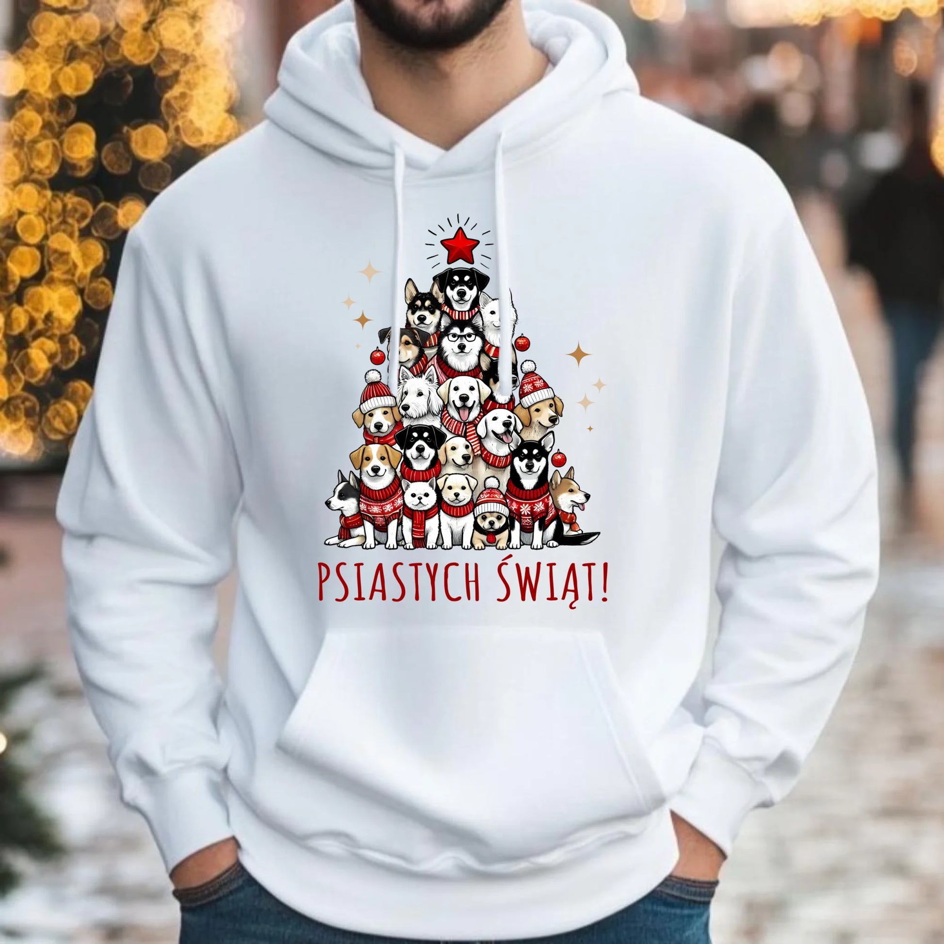 Bluza męska z kapturem świąteczna - Psia choinka Psiastych Świąt BN90 - StoryCups.pl