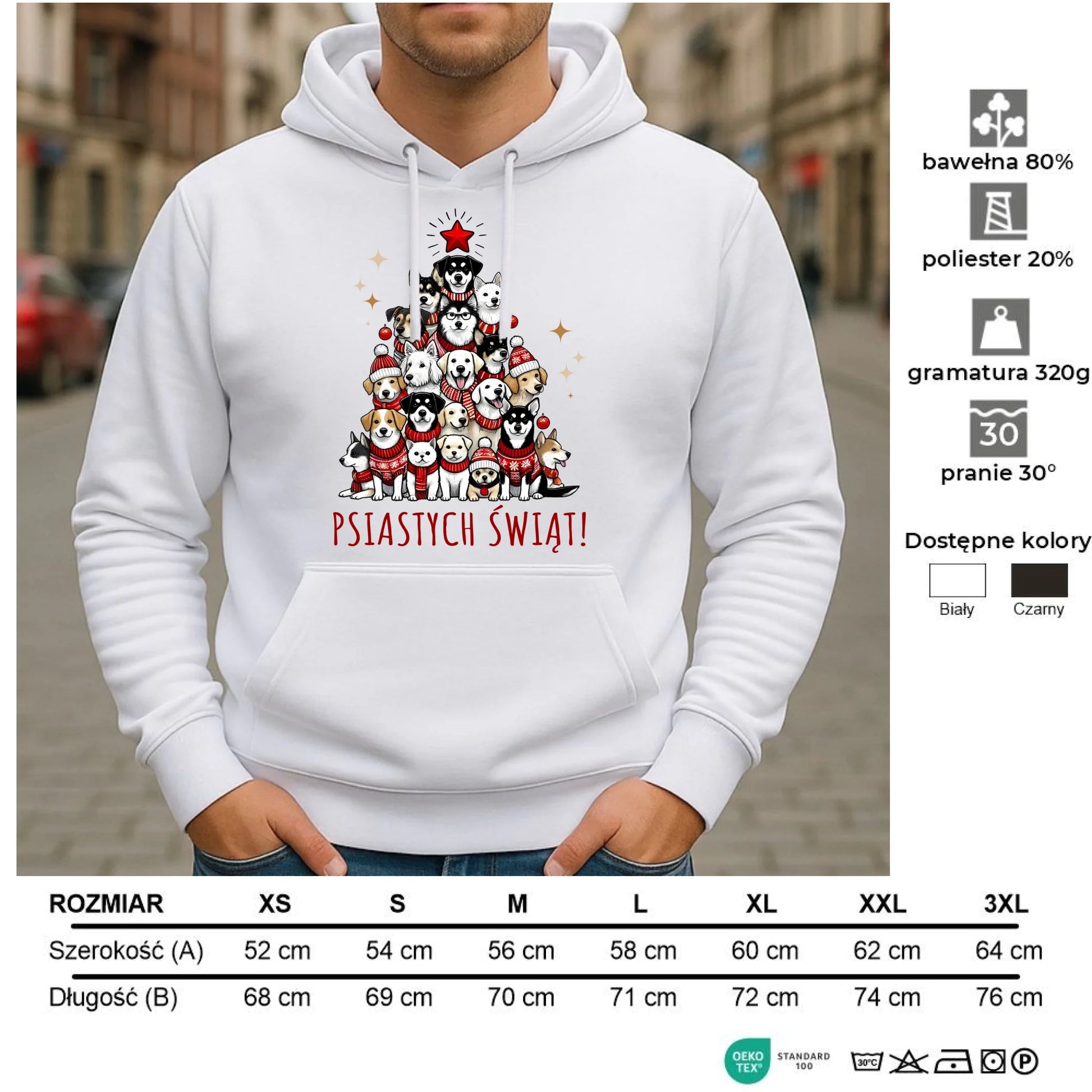 Bluza męska z kapturem świąteczna - Psia choinka Psiastych Świąt BN90 - StoryCups.pl
