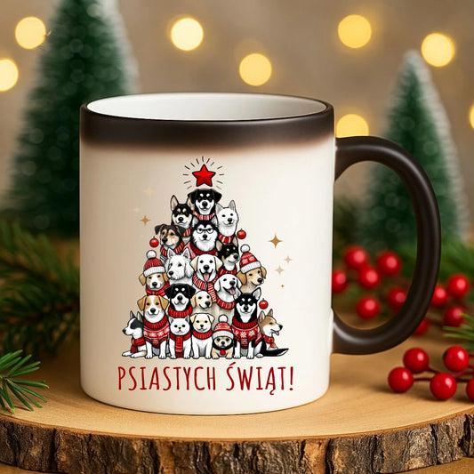 Kubek magiczny świąteczny - Psia choinka Psiastych Świąt BN90 - StoryCups.pl