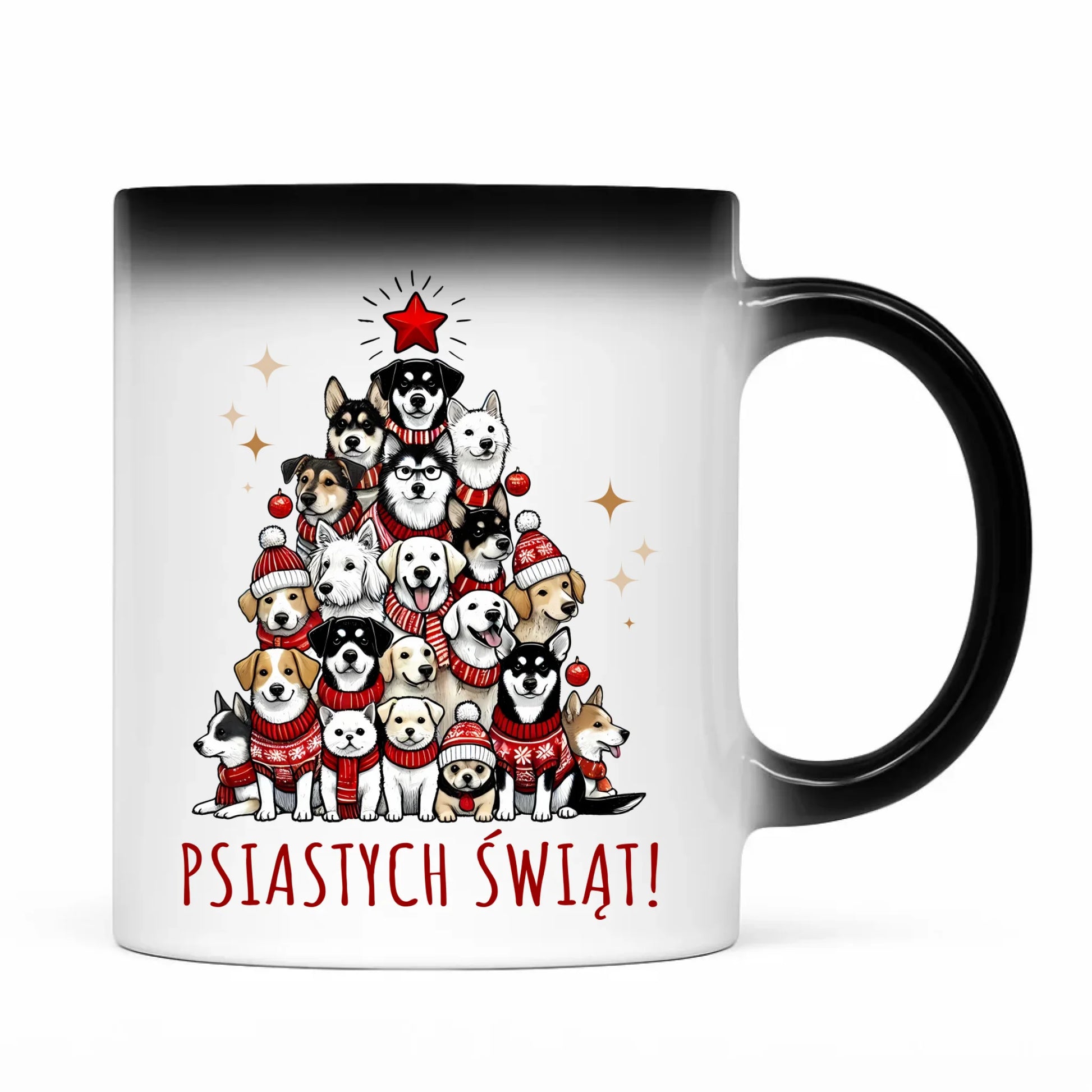 Kubek magiczny świąteczny - Psia choinka Psiastych Świąt BN90 - StoryCups.pl