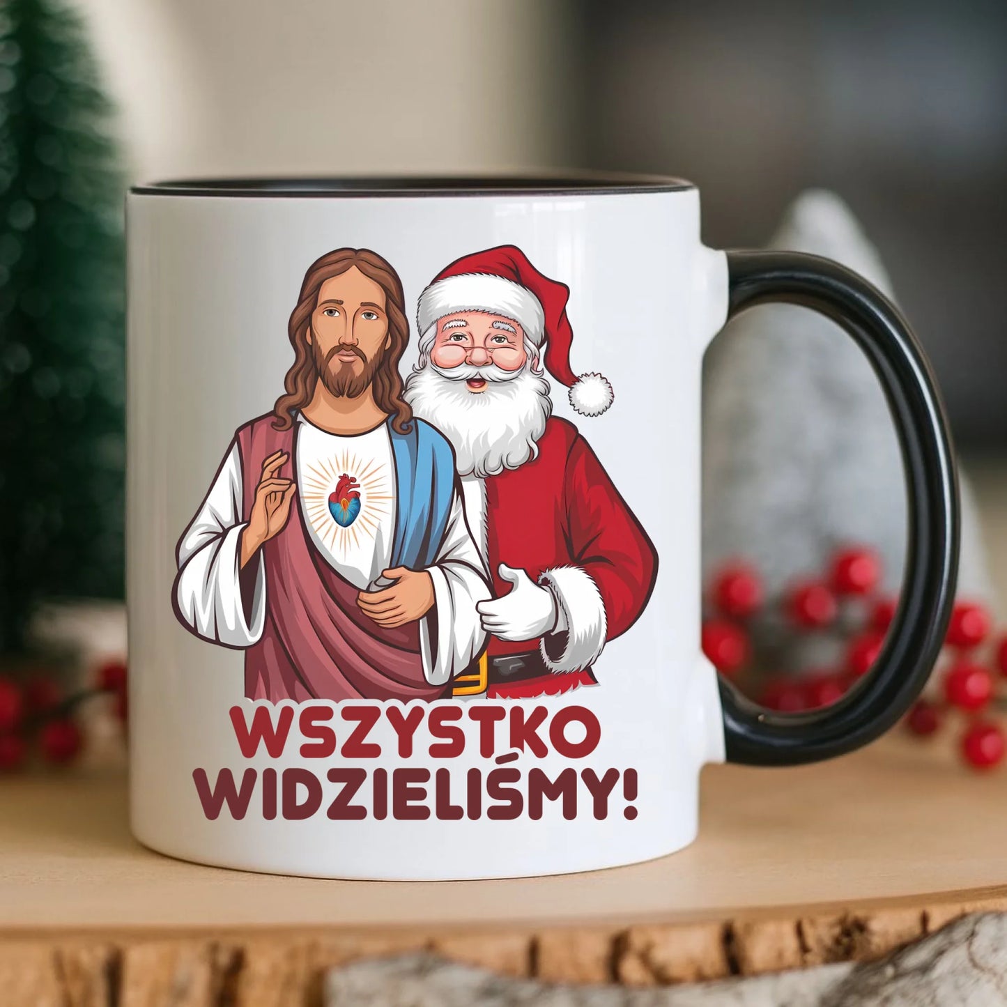 Kubek świąteczny - Jezus i Mikołaj Wszystko widzieliśmy BN89 - StoryCups.pl