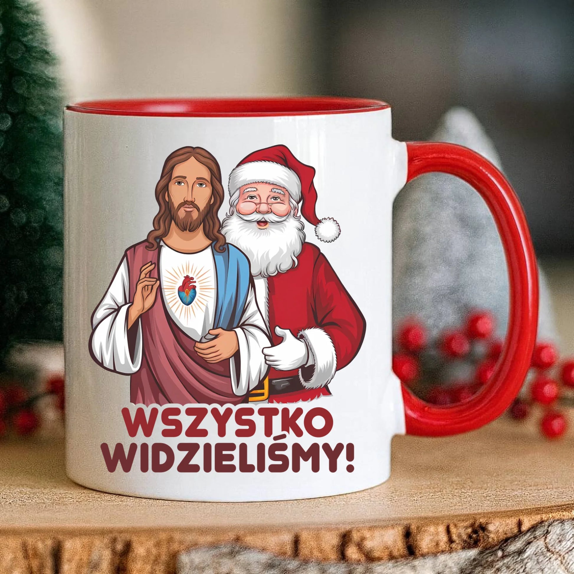 Kubek świąteczny - Jezus i Mikołaj Wszystko widzieliśmy BN89 - StoryCups.pl