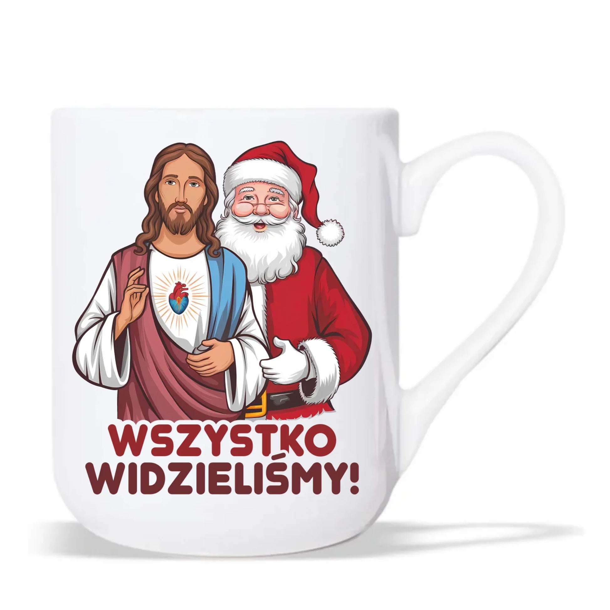 Kubek elegant świąteczny - Jezus i Mikołaj Wszystko widzieliśmy BN89 - StoryCups.pl