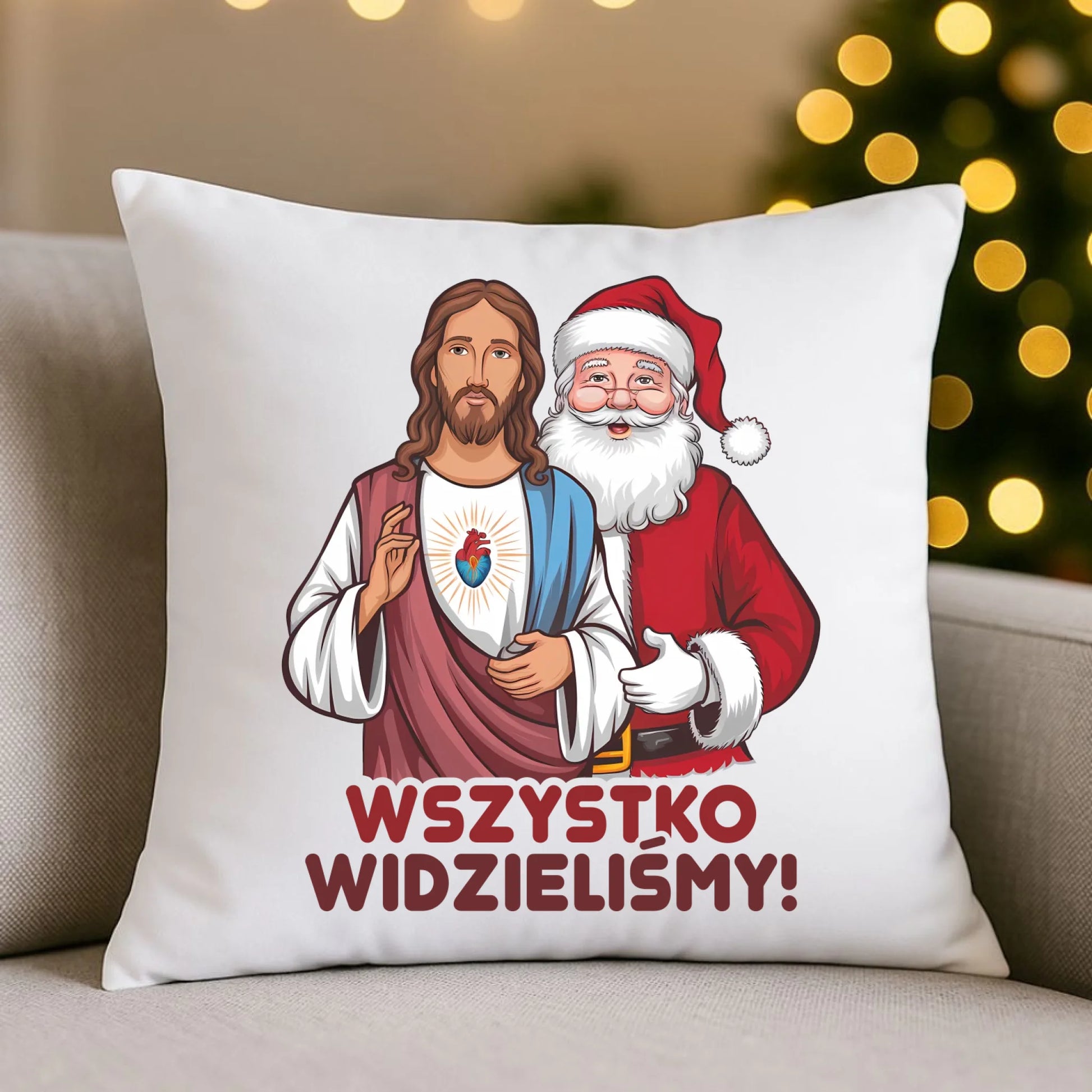 Poduszka świąteczna - Jezus i Mikołaj Wszystko widzieliśmy BN89 - StoryCups.pl