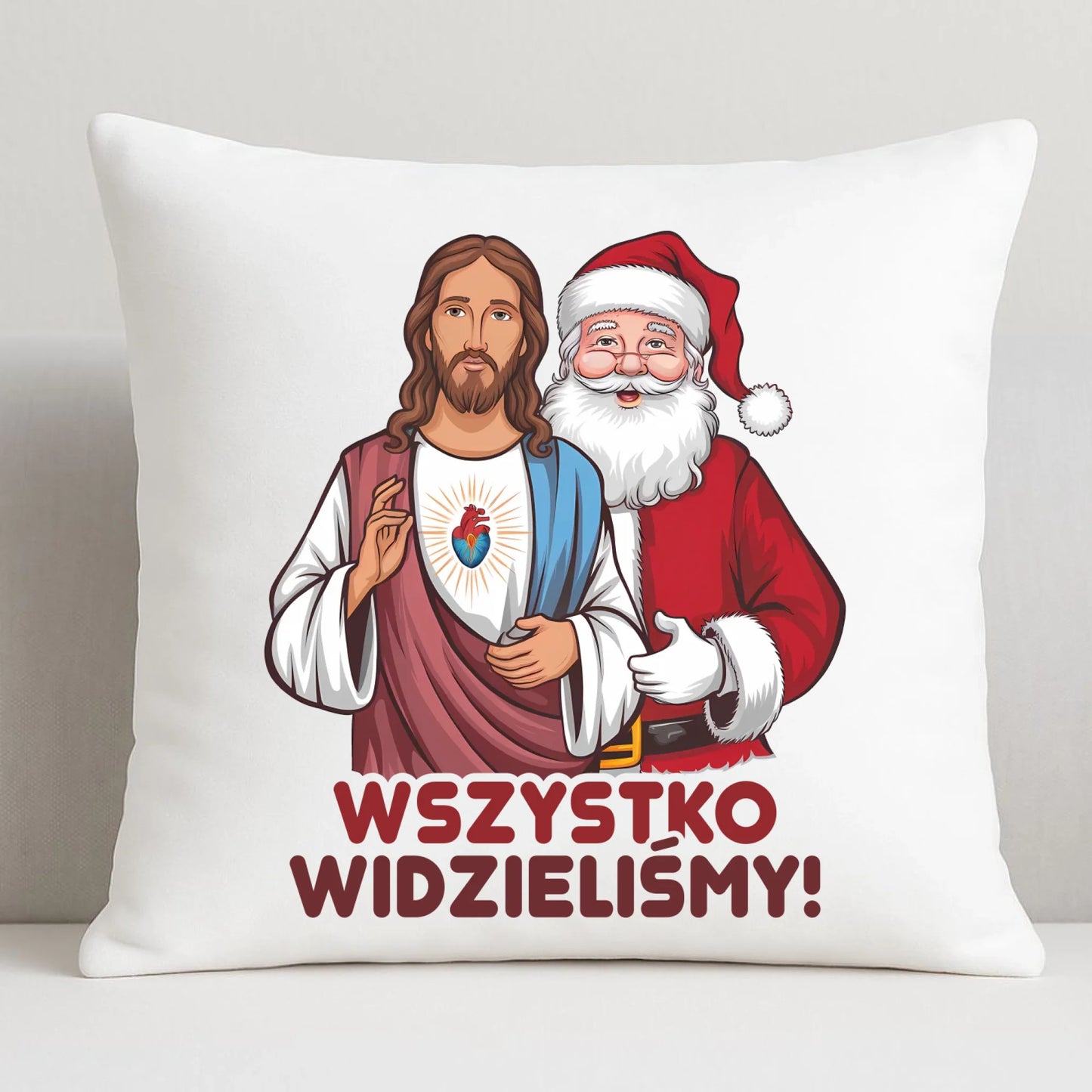 Poduszka świąteczna - Jezus i Mikołaj Wszystko widzieliśmy BN89 - StoryCups.pl