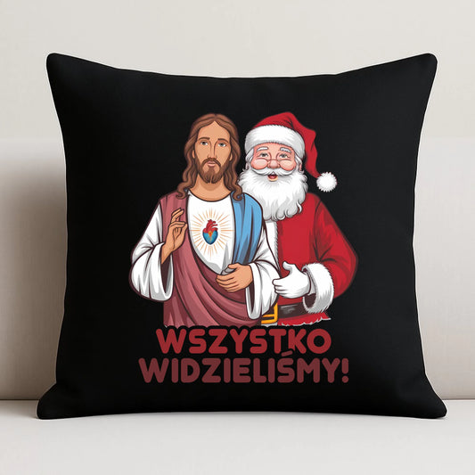 Poduszka dekoracyjna świąteczna - Jezus i Mikołaj Wszystko widzieliśmy BN89 - StoryCups.pl