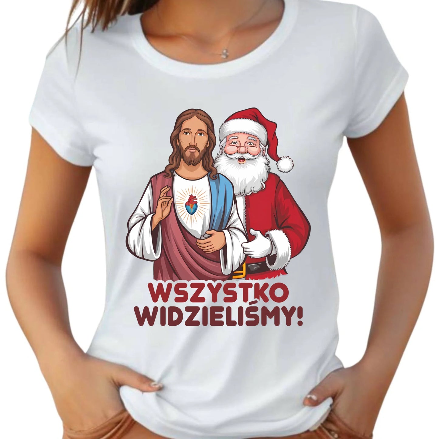 Koszulka damska świąteczna - Jezus i Mikołaj Wszystko widzieliśmy BN89 - StoryCups.pl