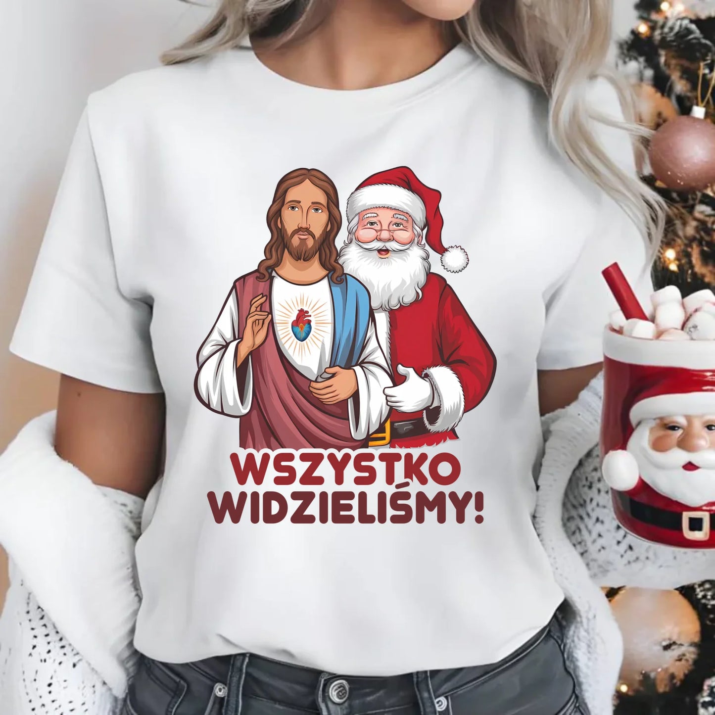 Koszulka damska świąteczna - Jezus i Mikołaj Wszystko widzieliśmy BN89 - StoryCups.pl