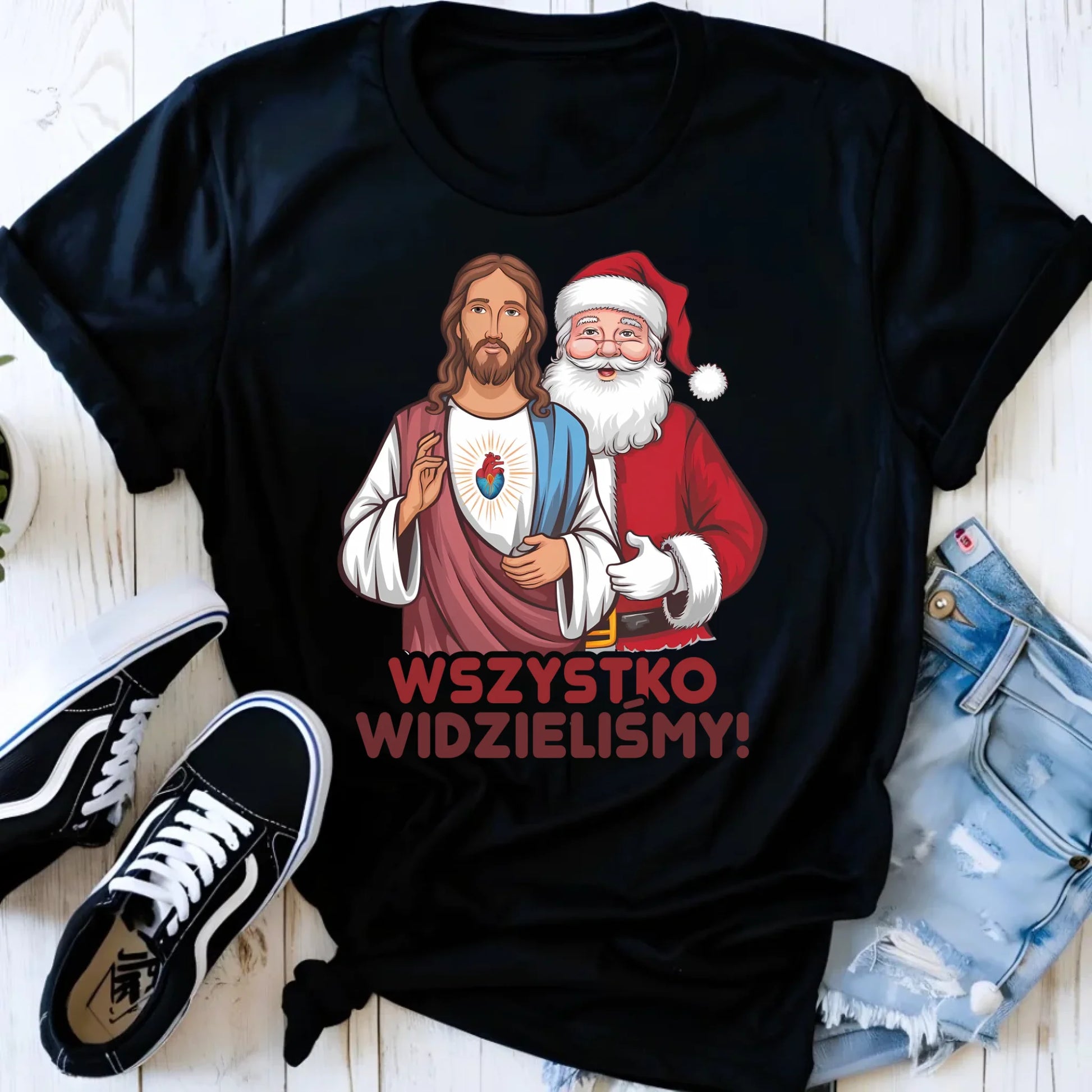 Koszulka damska świąteczna - Jezus i Mikołaj Wszystko widzieliśmy BN89 - StoryCups.pl