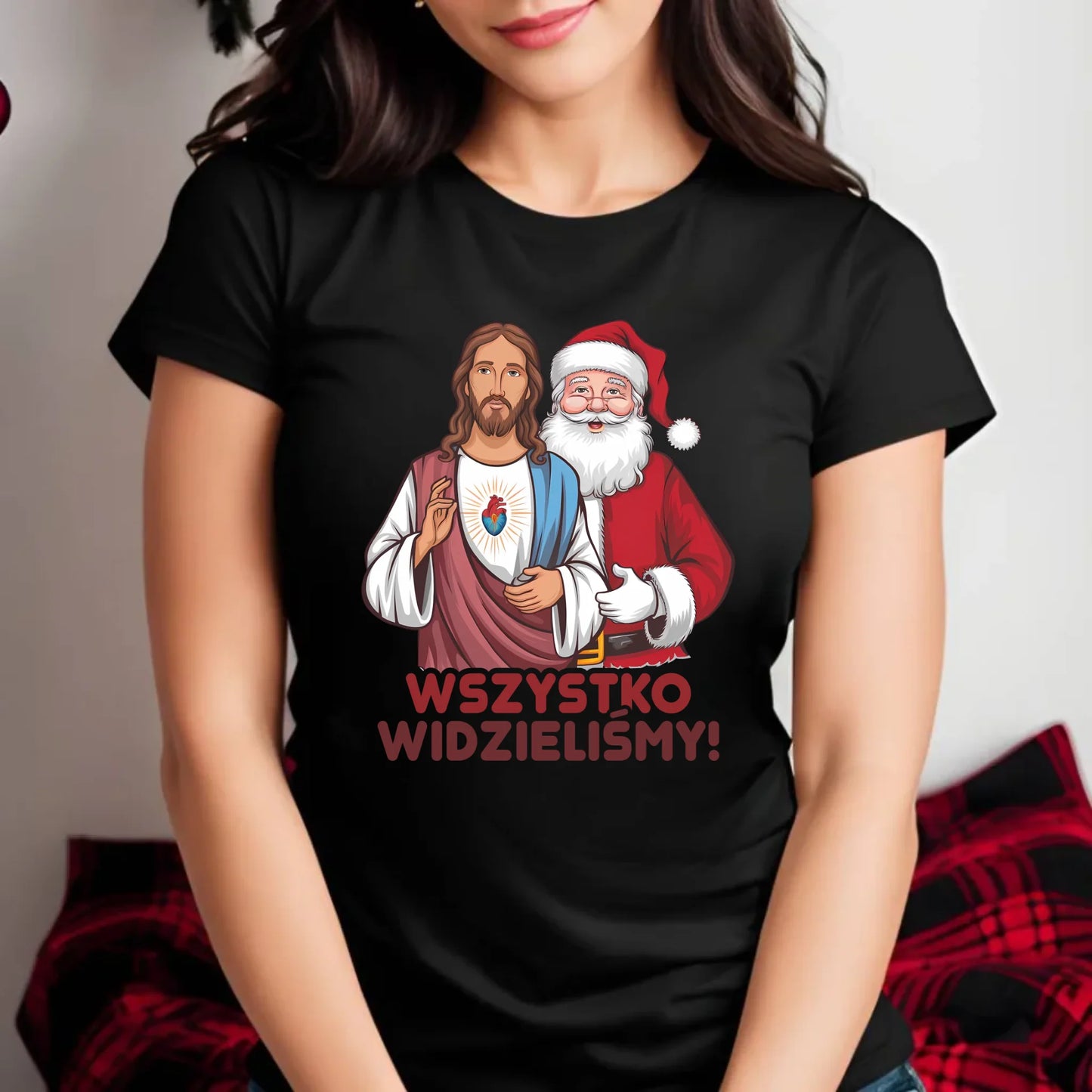 Koszulka damska świąteczna - Jezus i Mikołaj Wszystko widzieliśmy BN89 - StoryCups.pl