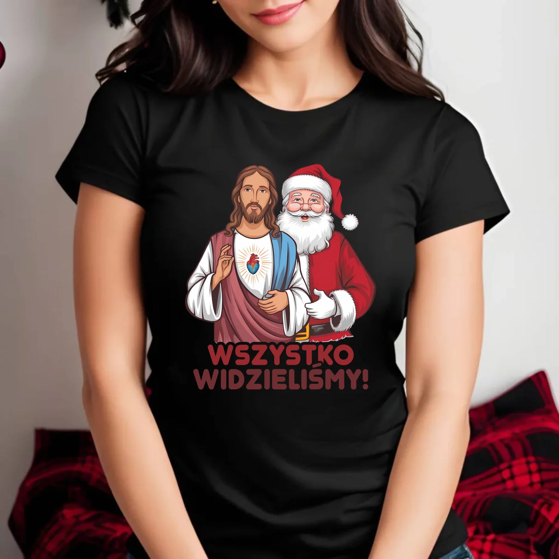 Koszulka damska świąteczna - Jezus i Mikołaj Wszystko widzieliśmy BN89 - StoryCups.pl