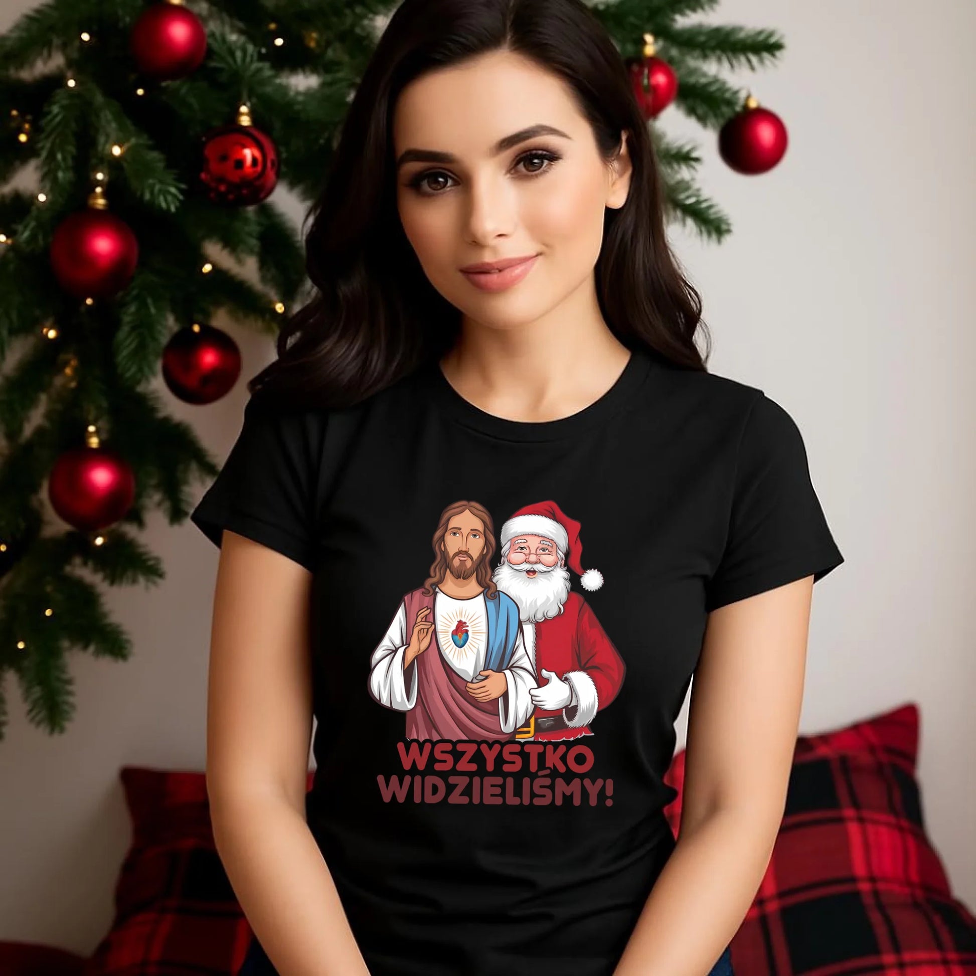 Koszulka damska świąteczna - Jezus i Mikołaj Wszystko widzieliśmy BN89 - StoryCups.pl