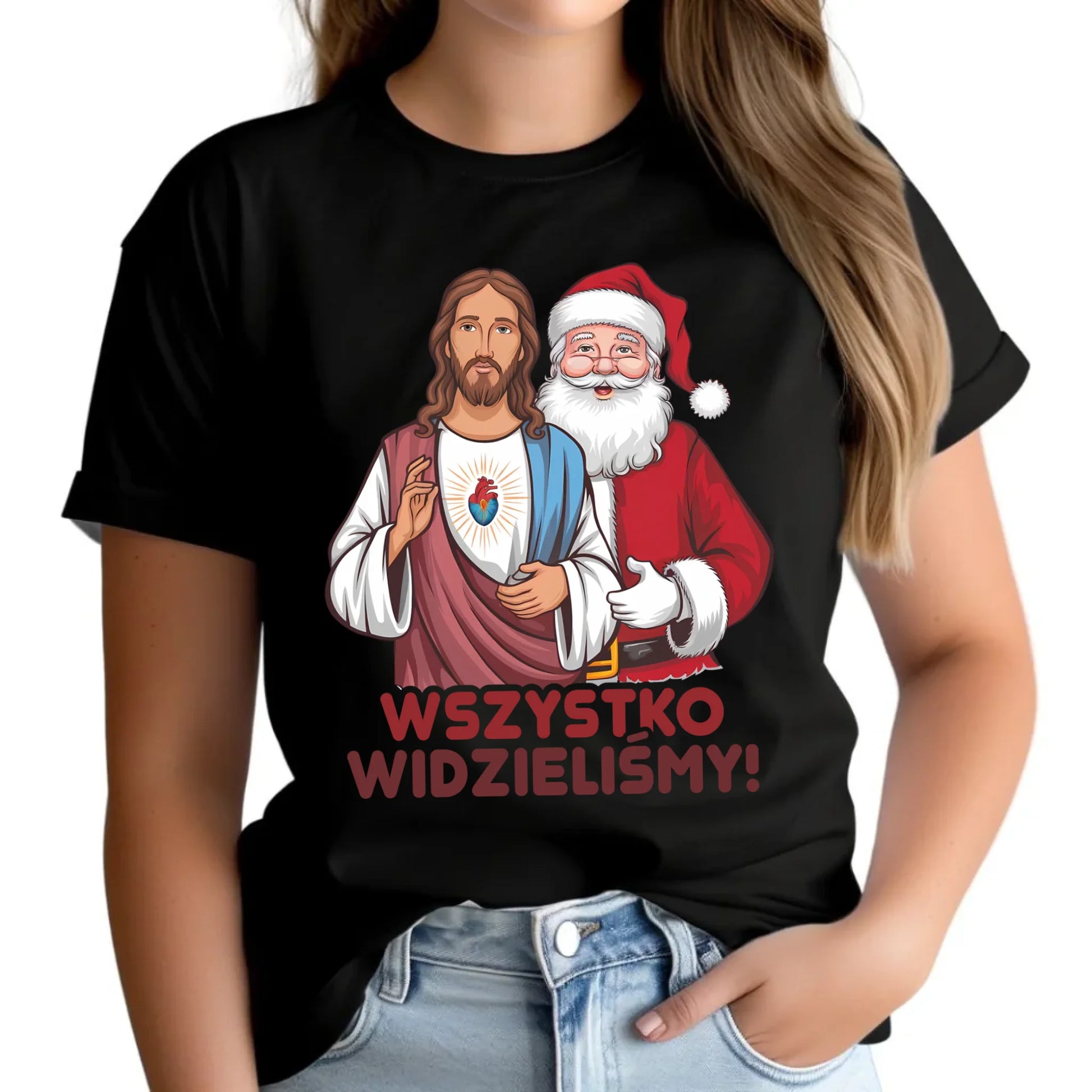Koszulka damska świąteczna - Jezus i Mikołaj Wszystko widzieliśmy BN89 - StoryCups.pl