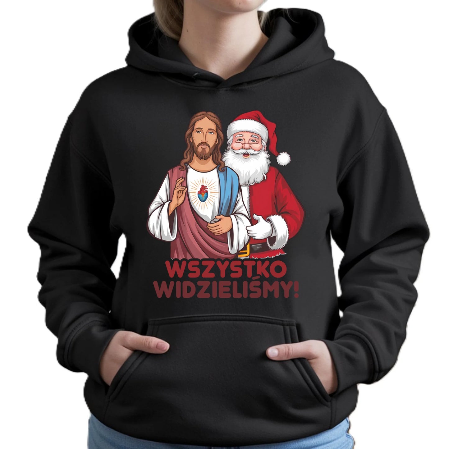 Bluza damska z kapturem świąteczna - Jezus i Mikołaj Wszystko widzieliśmy BN89 - StoryCups.pl
