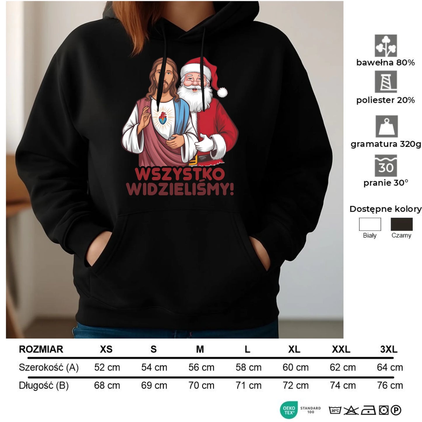 Bluza damska z kapturem świąteczna - Jezus i Mikołaj Wszystko widzieliśmy BN89 - StoryCups.pl